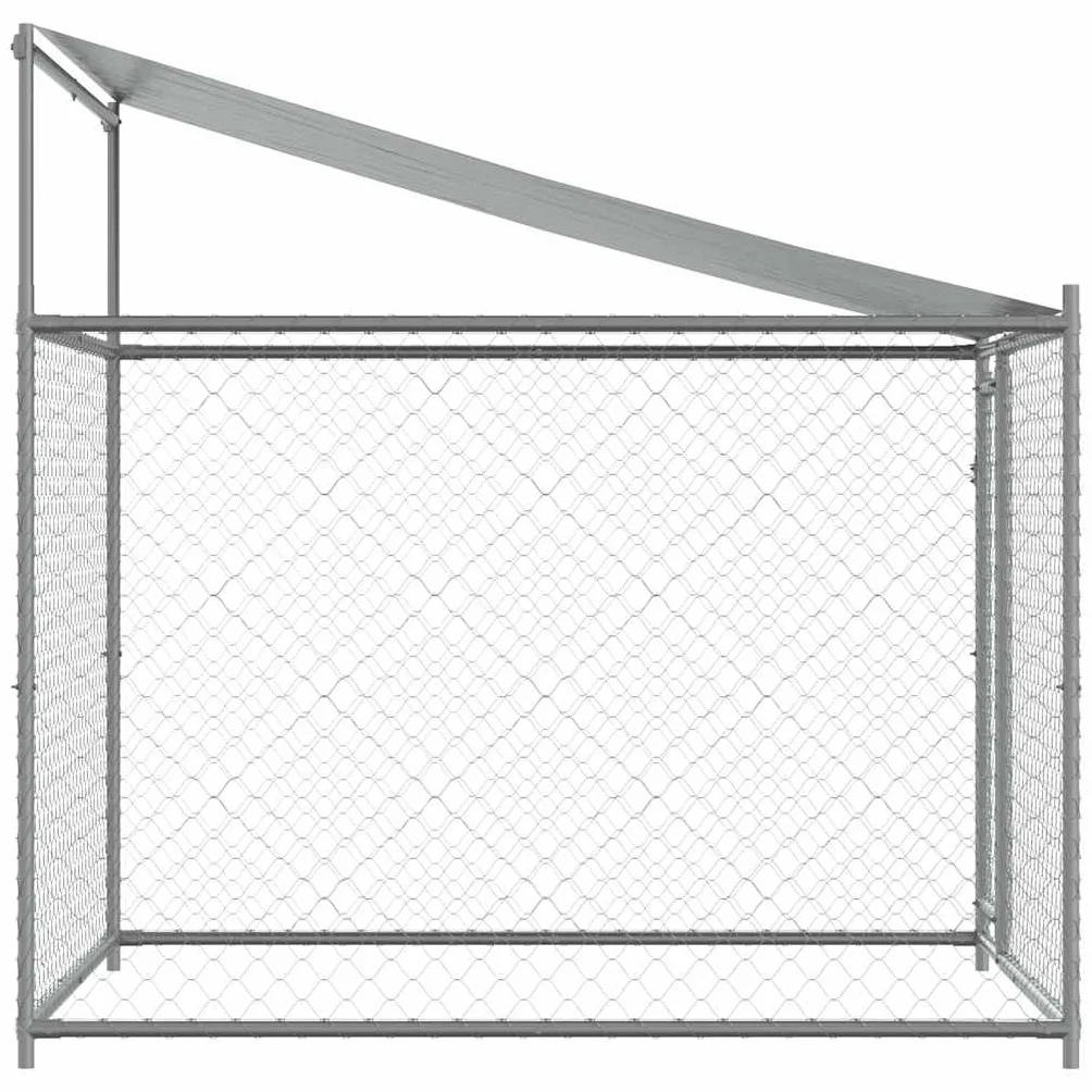Chenil Extérieur avec Toit pour Chien, Cage Métal Acier Galvanisé Gris 2x2x2 m