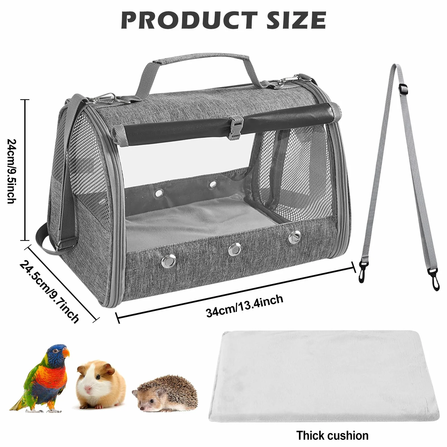 Sac de transport pour animal de compagnie avec coussin, ouverture latérale pour chat et cochon d'Inde