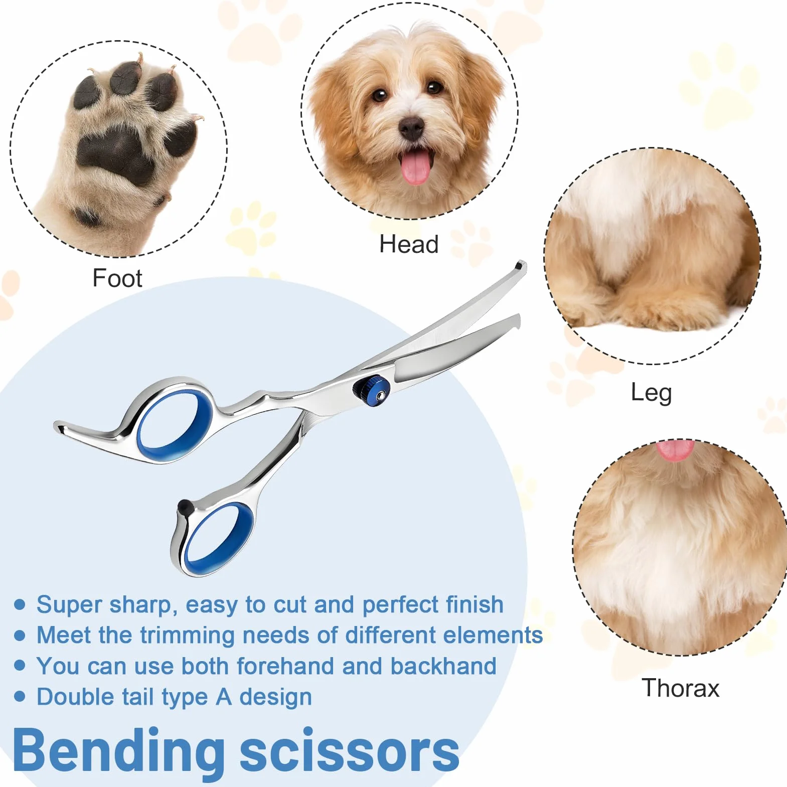 Ciseaux de Toilettage Professionnels pour Chiens et Chats en Acier Inoxydable, avec Embouts de Sécurité Ronds, Ciseaux incurvés, Idéal pour Visage, Pattes, Corps, Coiffure Animal