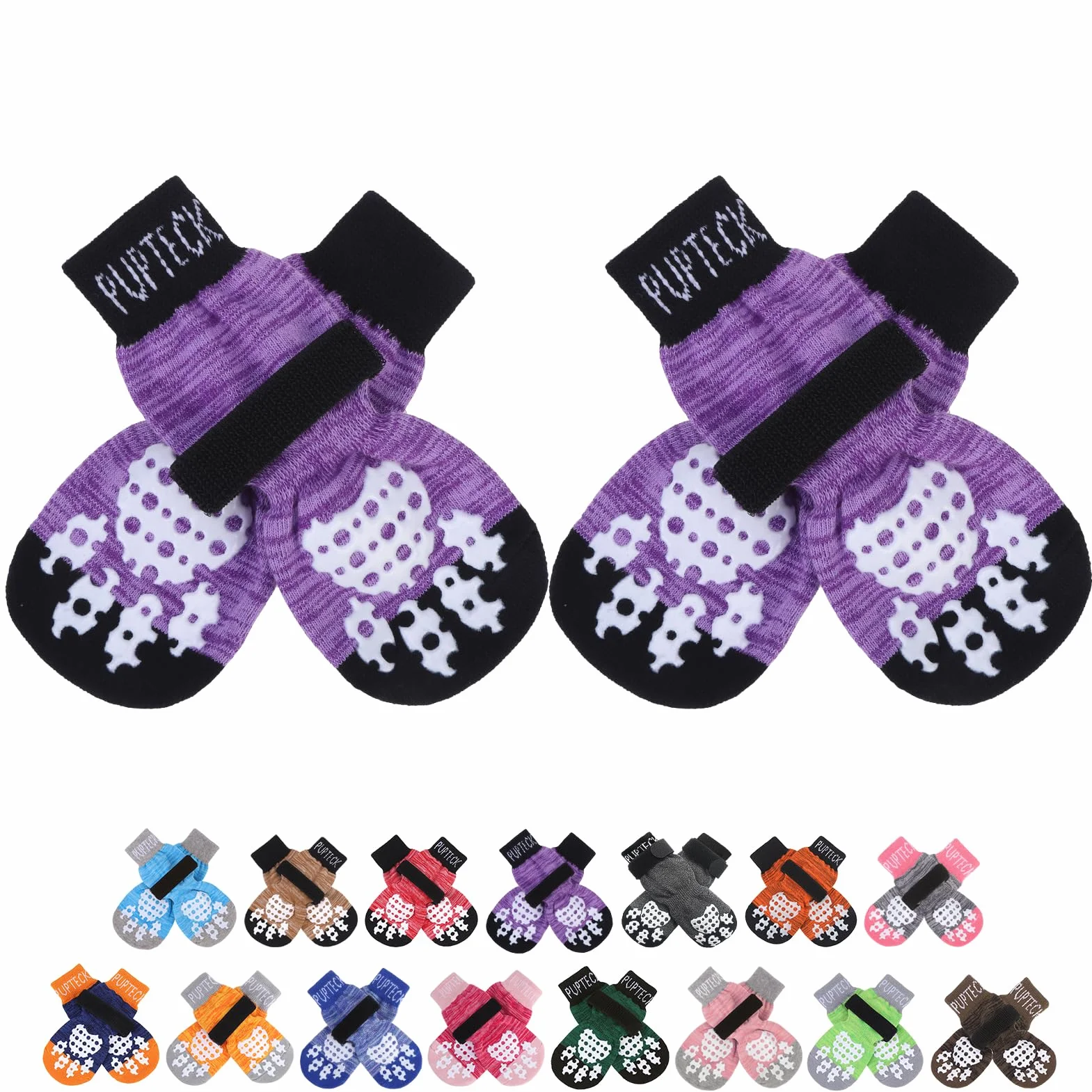 PUPTECK Chaussettes antidérapantes pour Chien Double Face Chausson Petite Moyenne Grande Taille planchers Bois Dur empêchant léchage