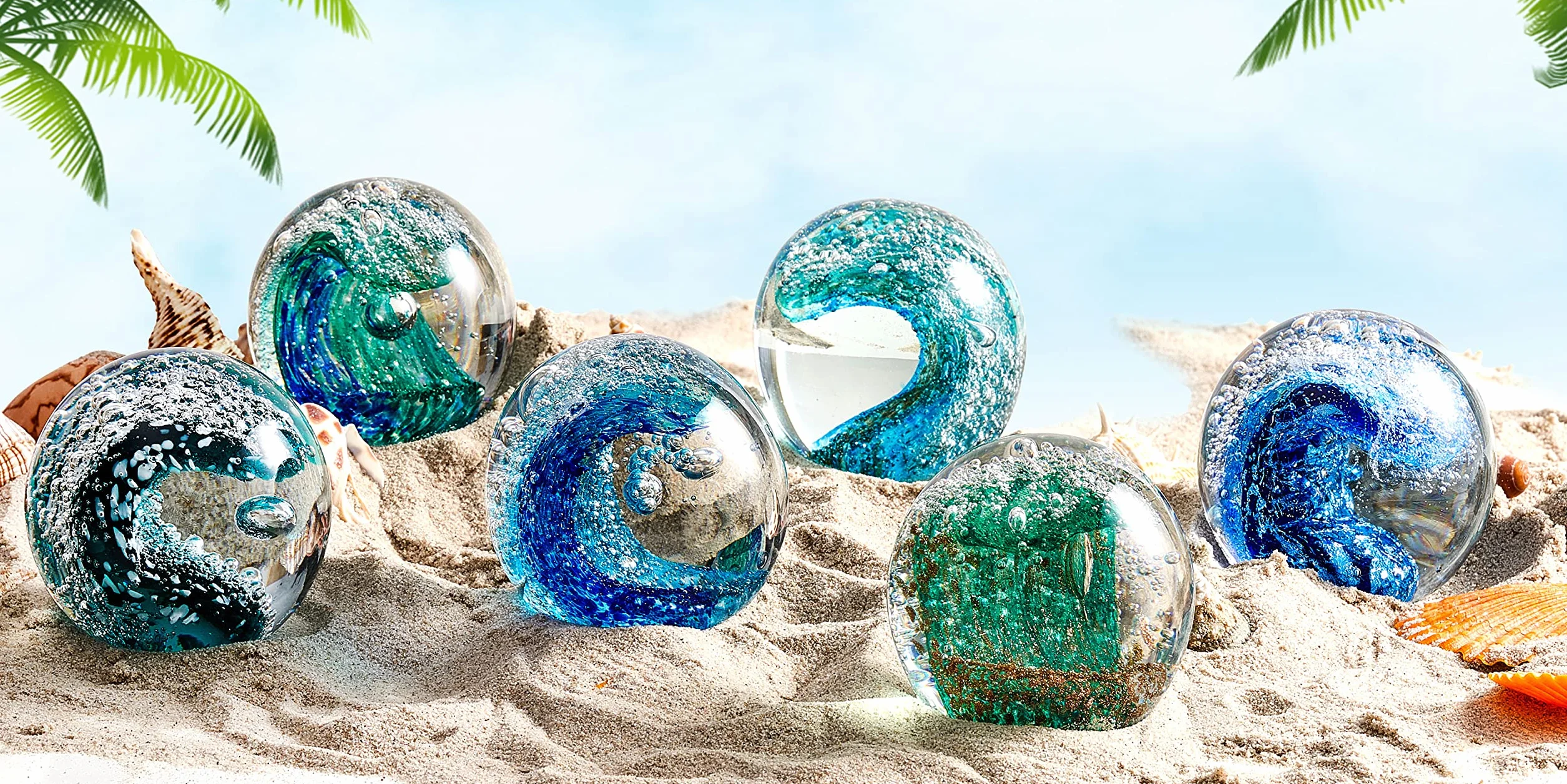 EUSTUMA Figurines en Verre Boule Océan Vagues Presse-Papier Déco Maison Collection