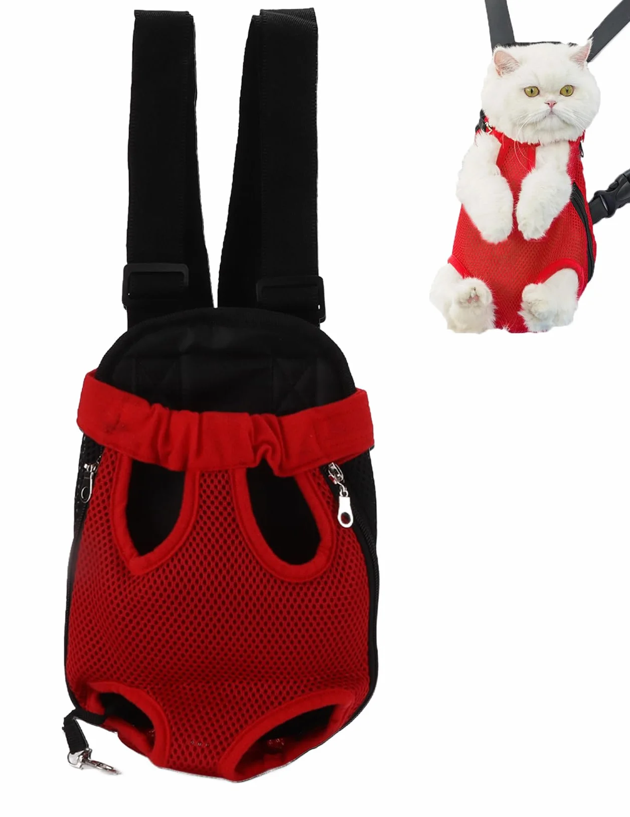 Porte Chat Ventral à Sangle Réglable, Sac à Dos Mains Libres, Harnais Maille Respirante pour Voyages Métro (S-Rouge)