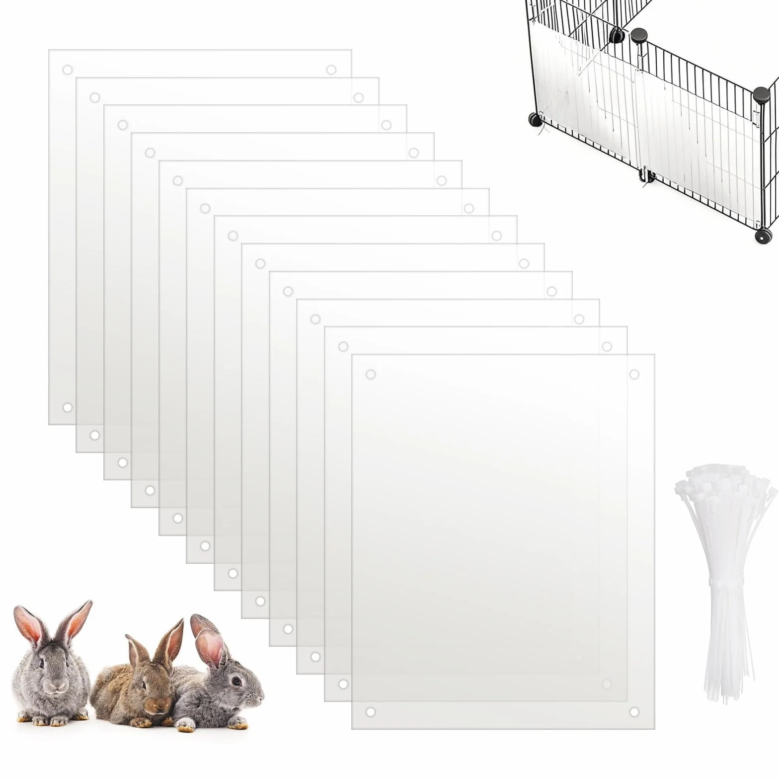 Lot de 12 protections de cage pour animal de compagnie, protection des bords transparents, 25,4 x 21,6 cm