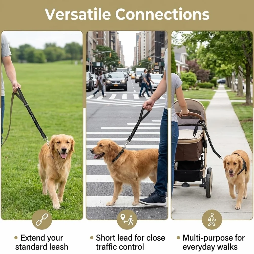 Ceinture Chien Voiture 75cm Réglable, Laisse de Sécurité Élastique en Nylon avec Amortisseur de Chocs, Attache Harnais Universelle Mousqueton Rotatif 360 Degrés pour Voyage et Transport, Noir