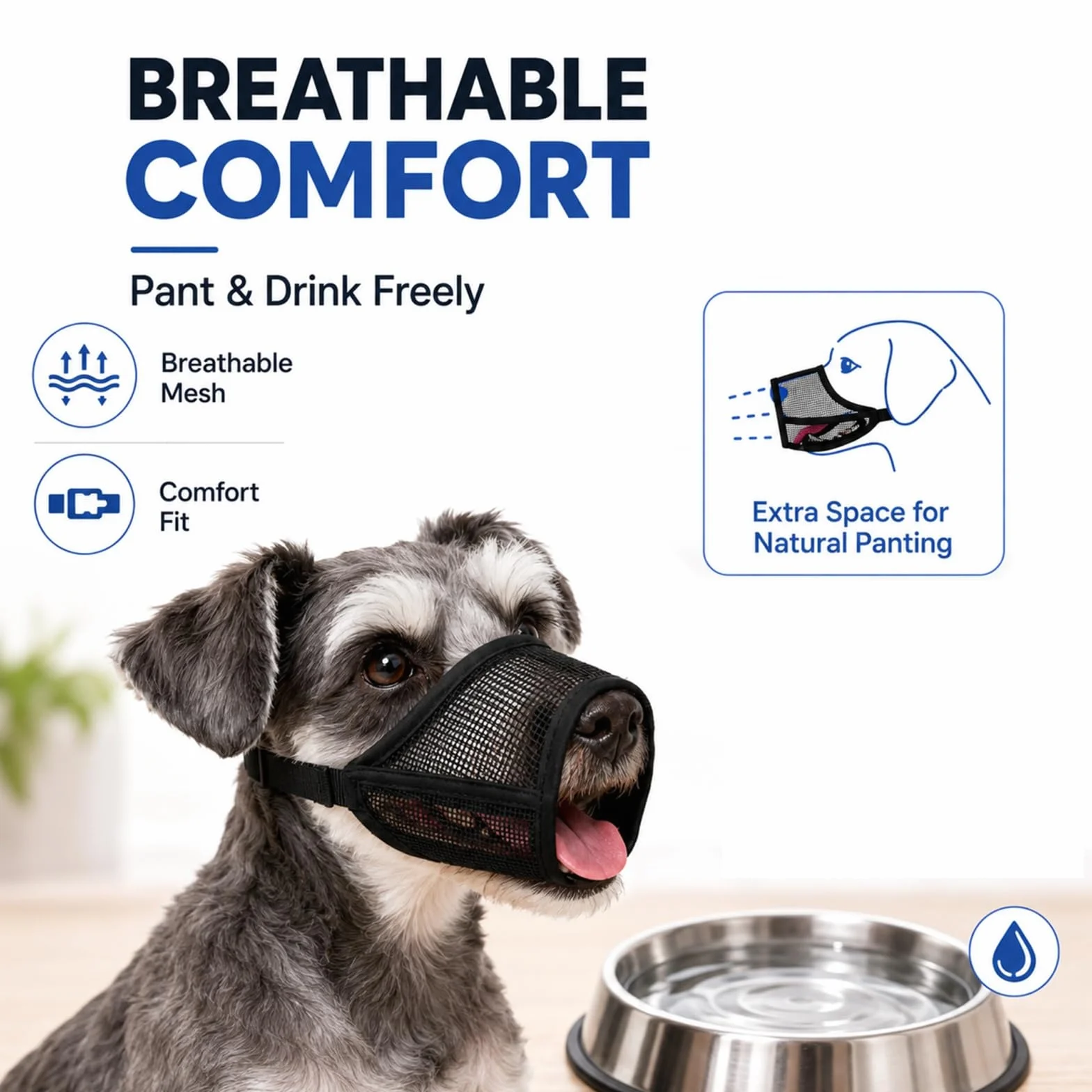 Muselière pour Chien Noir, Ajustable pour Petit Chien 6-12 kg, Respirante avec Trou pour Haleter et Boire, Anti Morsure, pour Promenade Toilettage et Vétérinaire