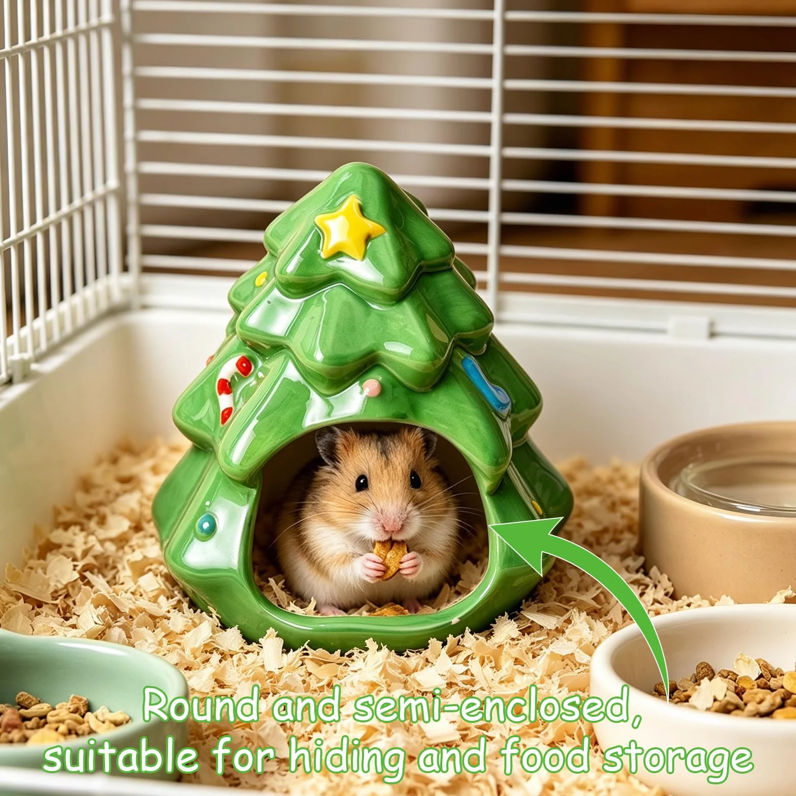 Céramique Maison Cochon d'Inde Vert Maison Hamster en Forme d'arbre Cachettes Convient Aux Hamsters Nains Cochons d'Inde Gerbilles Souris et Autres Petits Animaux de Compagnie