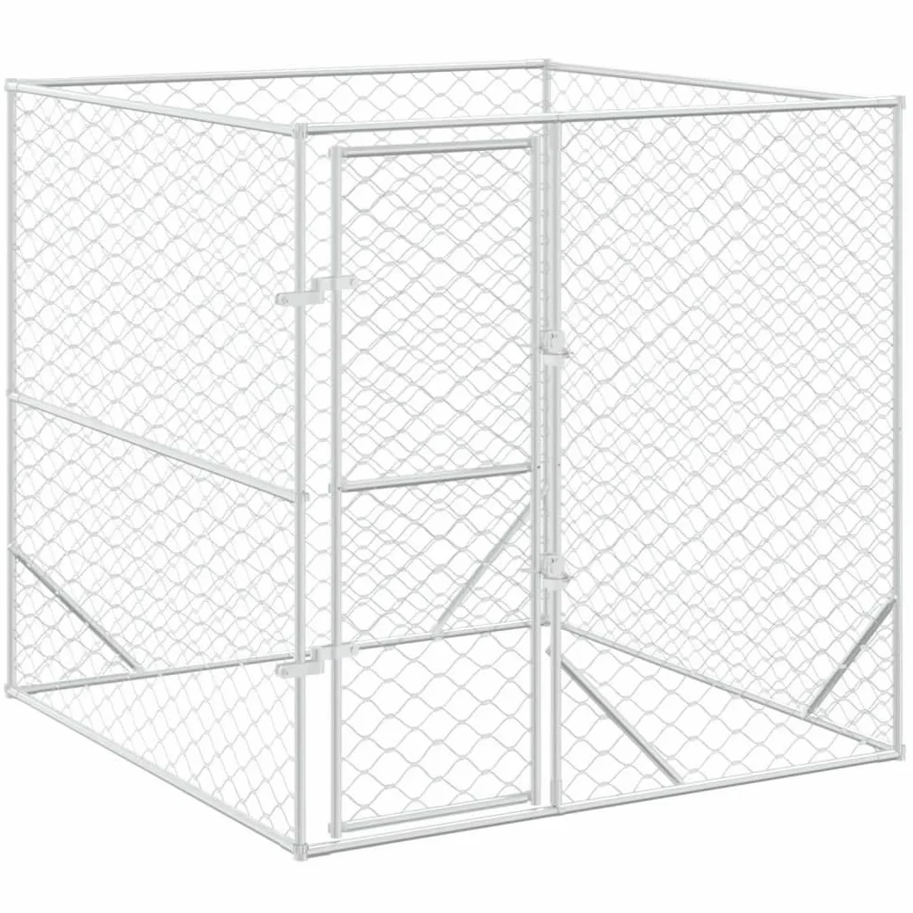 Toshilian Chenil d'extérieur pour Chien, Enclos Cage Métal Argenté 2x2x2 m Acier galvanisé
