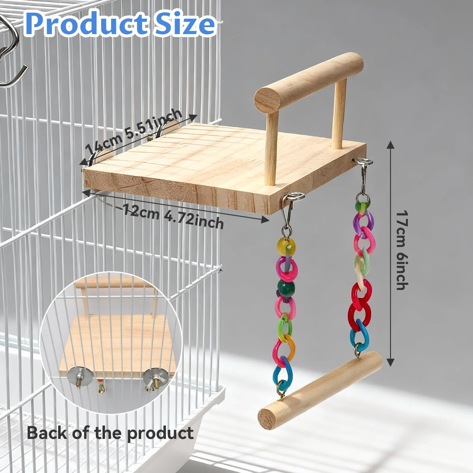 Perchoirs à Oiseaux en Bois avec Balançoire, Jouet Perroquet à Mâcher pour Pinsons, Perruches, Calopsittes, Cacatoès