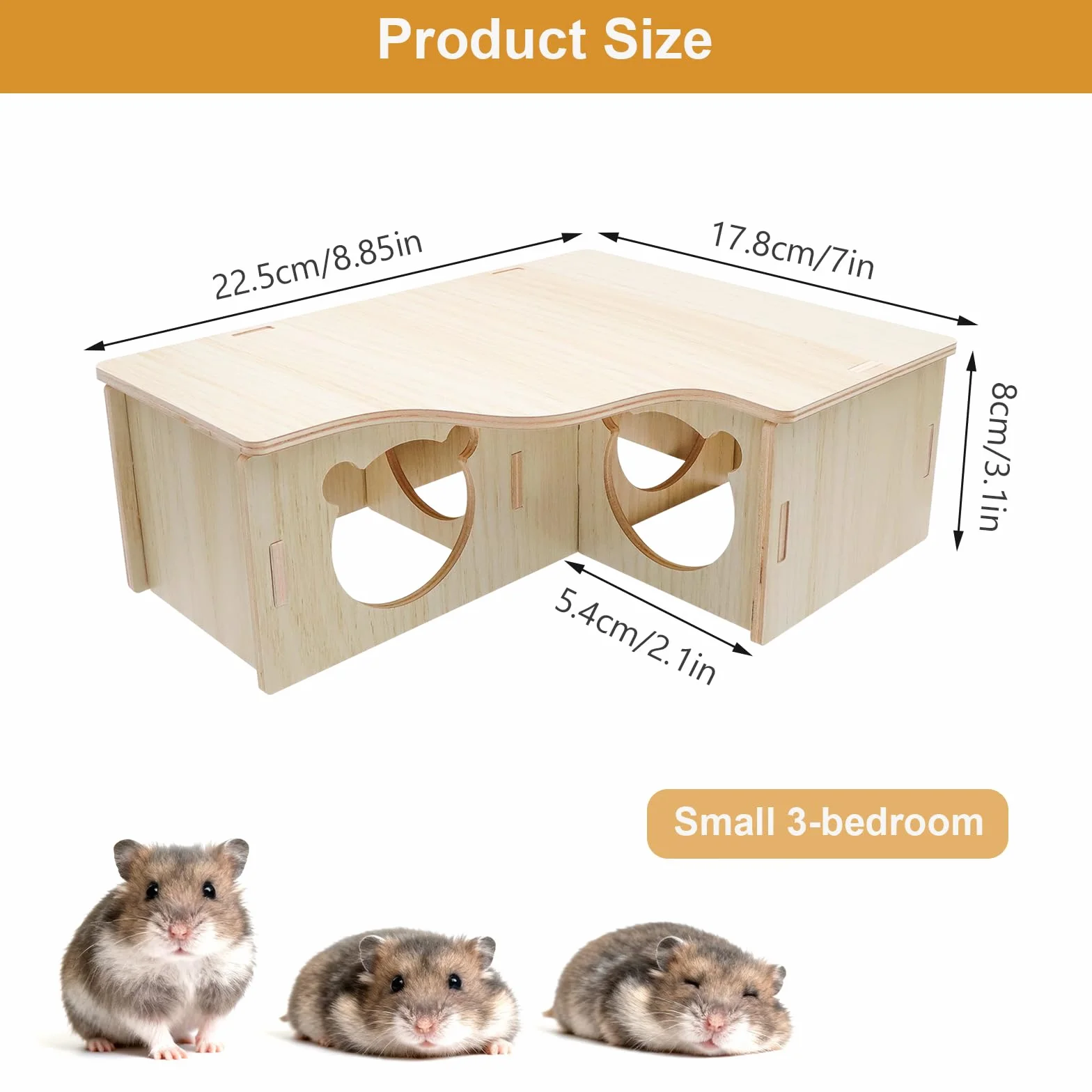 Maison Hamster Bois 3 pièces – Maison Hamster à Plusieurs Chambres résistante à l’Eau, cachette Hamster en Bois Naturelle et écologique, Maison Hamster Cage Facile à Nettoyer pour rongeurs