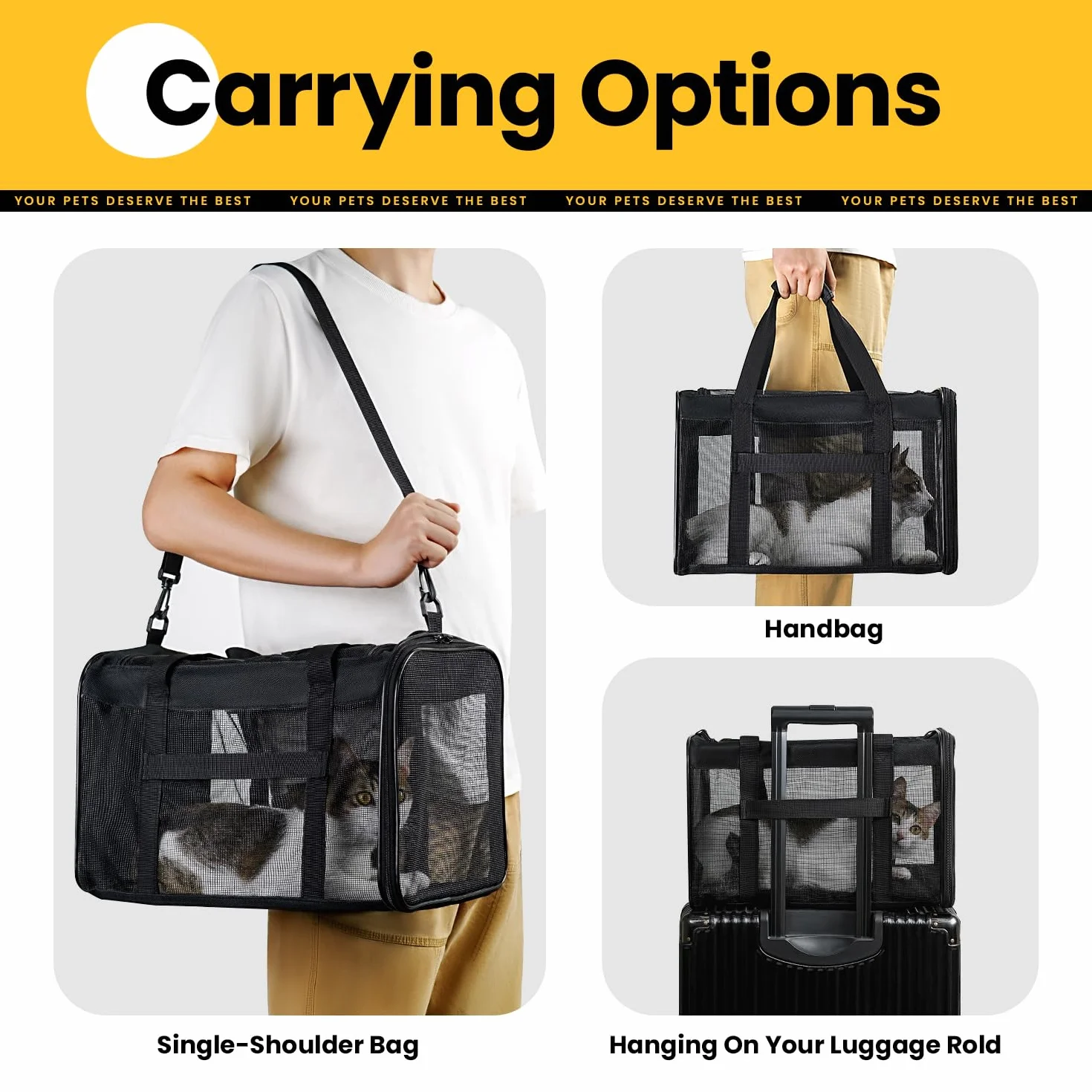 Sac Transport Chat Voyage Approuvé Compagnies Aériennes pour Chien Chat Chiot Jusqu'à 6 Kg Pliable Noir