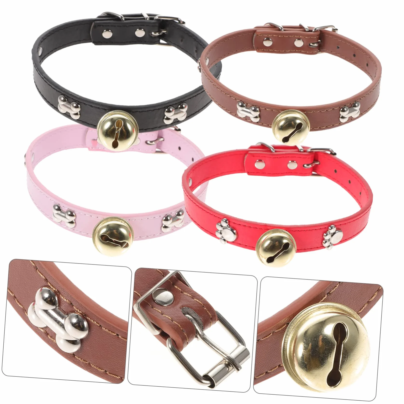VICASKY Lot de 4 Colliers de Chèvre avec Clochettes en PU, Réglables avec Trous, Adaptés pour Moutons et Chèvres en Élevage Extérieur