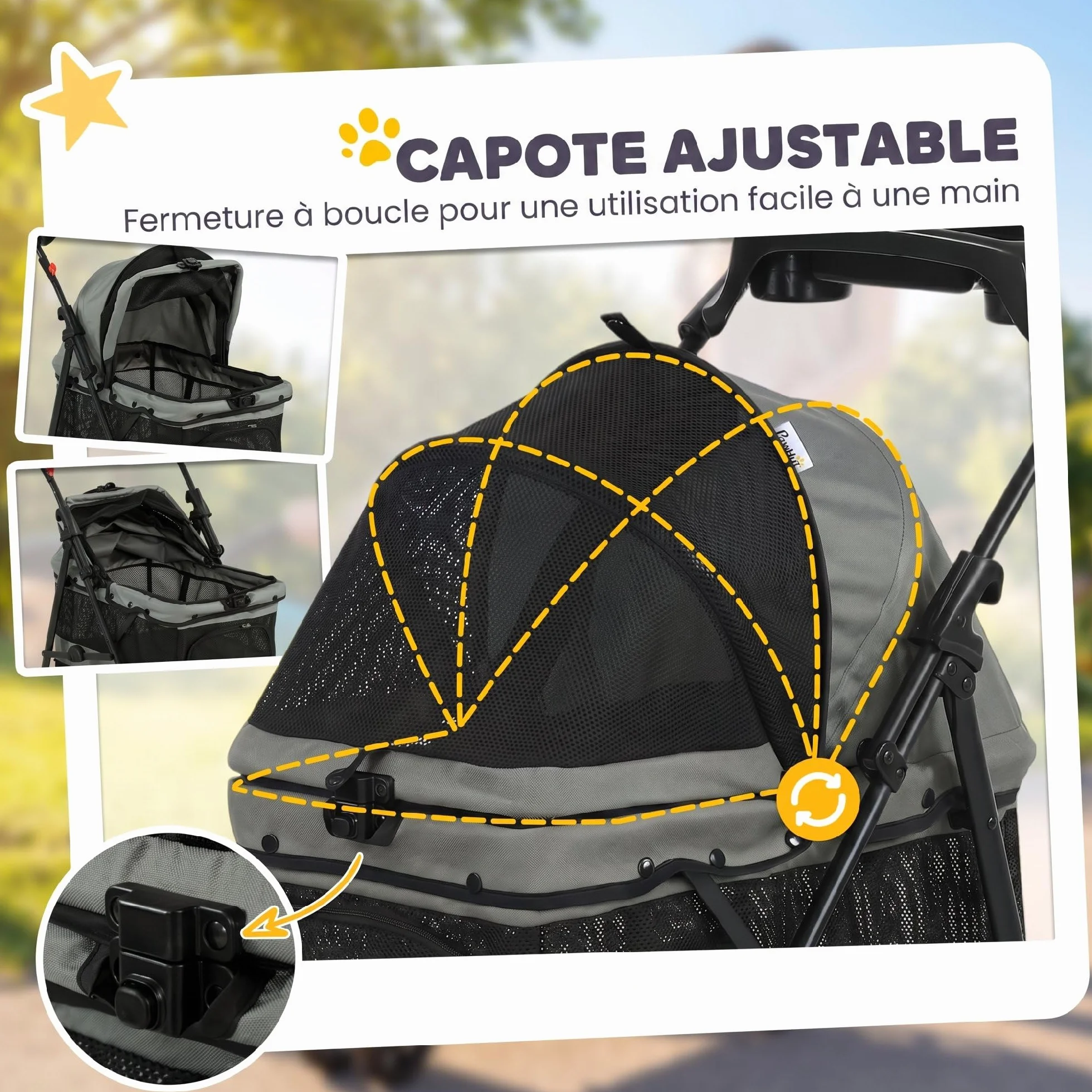 PawHut Poussette pour Chien avec 4 Roues EVA, Chariot Pliable, Frein, Gris