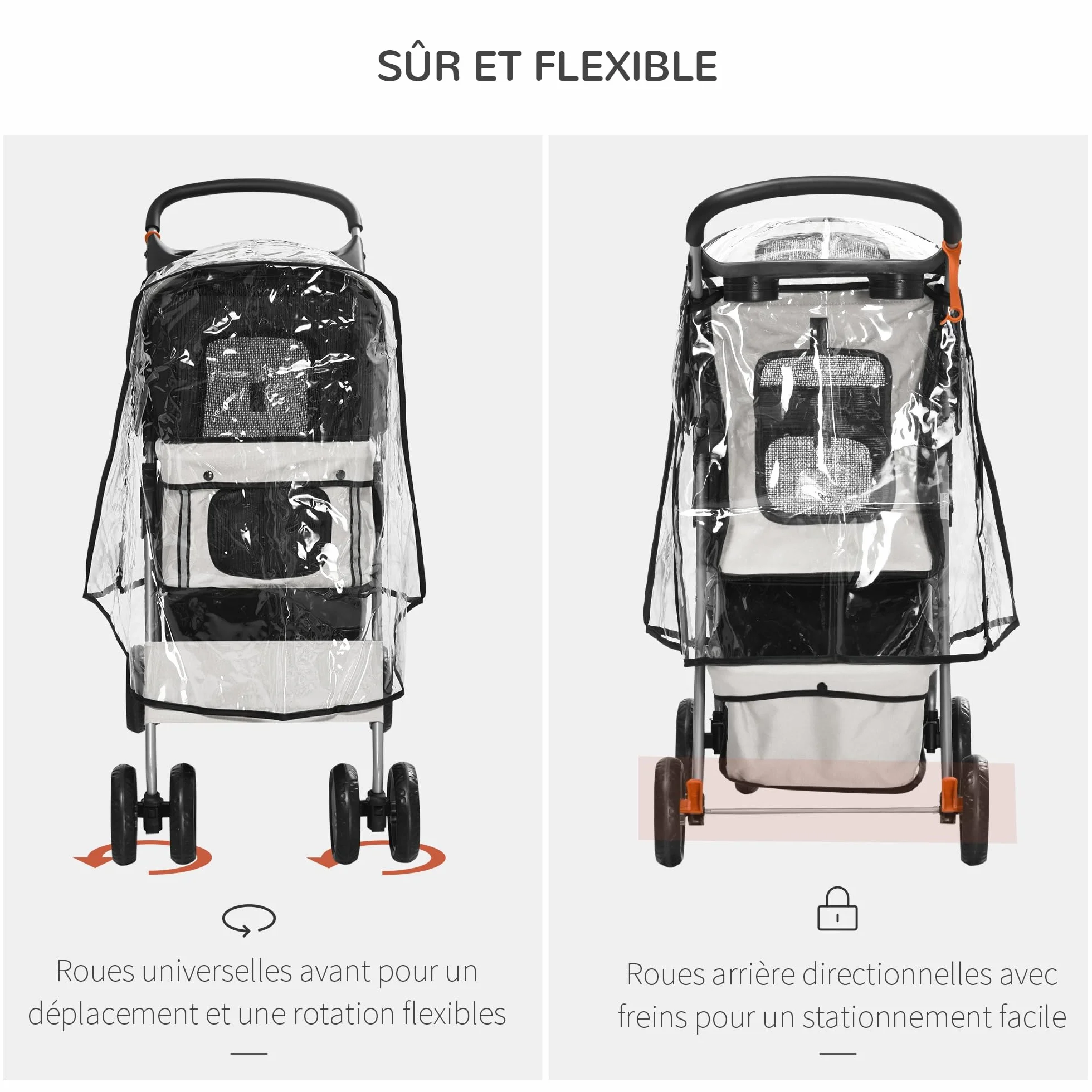 PawHut Poussette Buggy Pliable Animaux Imperméable pour Chien et Chat, Tissu 600D Oxford, Toit Amovible, Gris