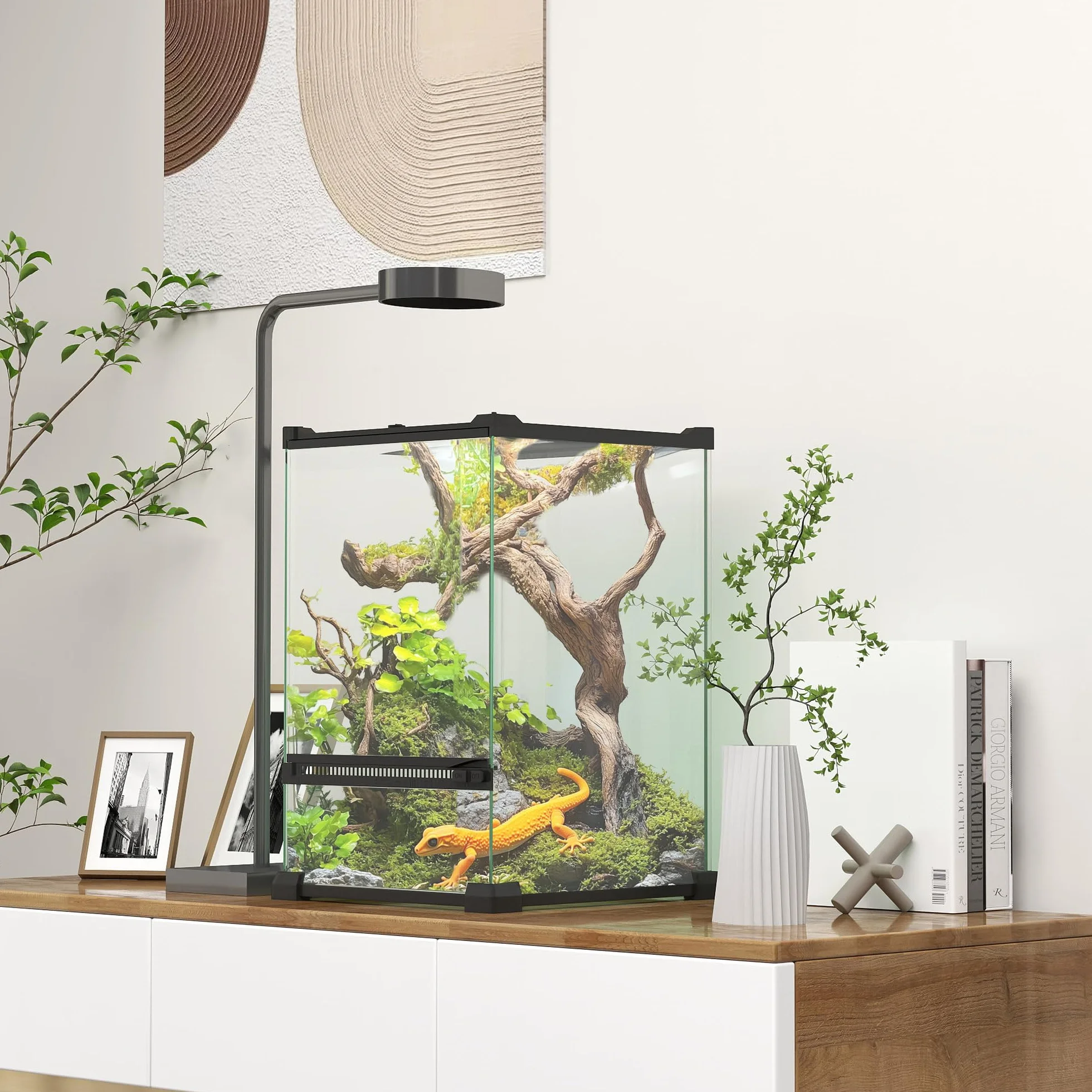 PawHut Terrarium en Verre pour Reptiles Vivarium 12 L avec Couvercle en Treillis métallique 20 x 20 x 30 cm Noir