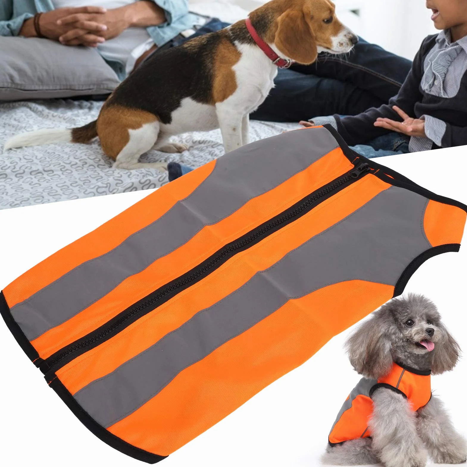 Gilet Réfléchissant de Sécurité pour Chien XL Orange Fluo, Veste Lumineuse Haute Visibilité