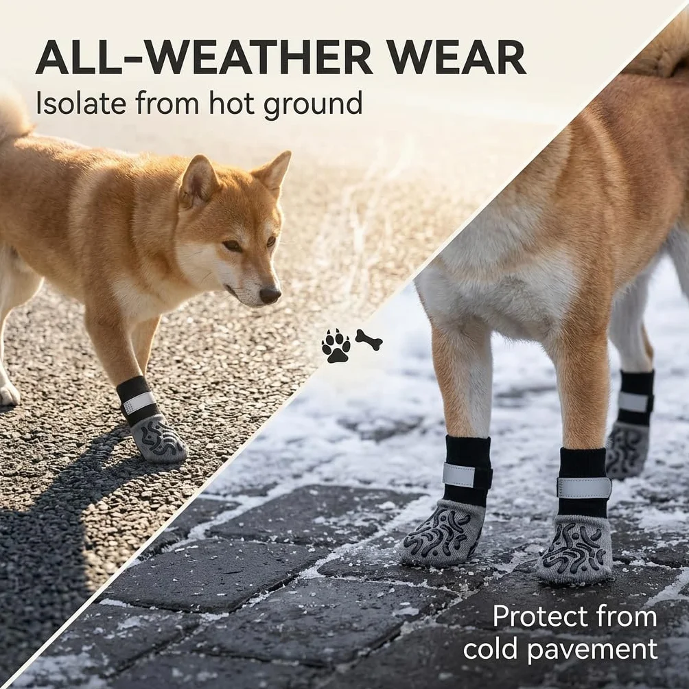 Chaussettes Antidérapantes pour Chien 2 Paires, Protège-Pattes Réglables avec Motifs en Silicone