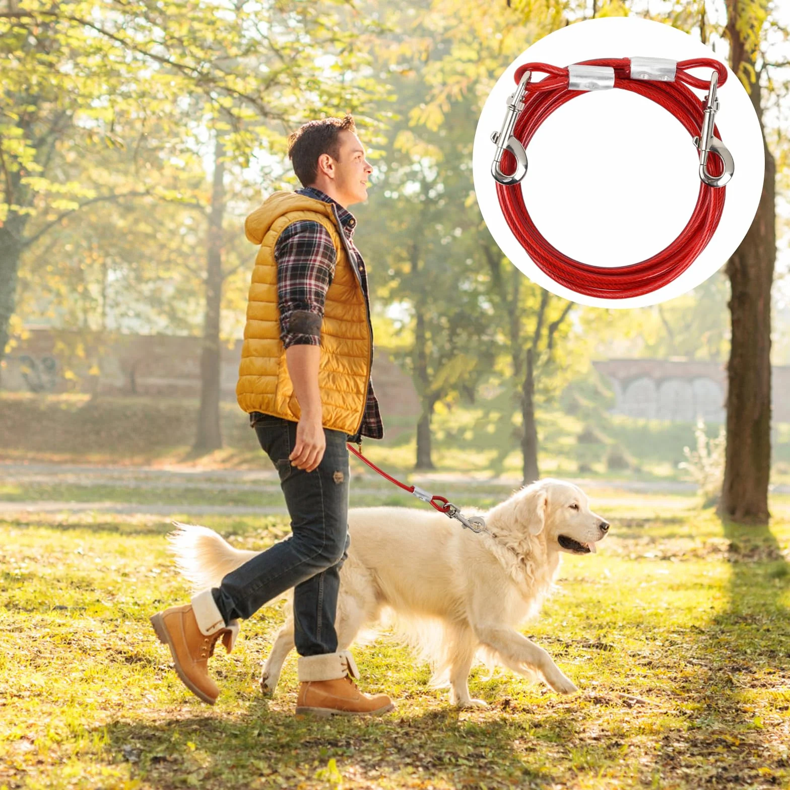 Câble d'attache Chien 3 m Métal avec Crochet Pivotant Revêtement PVC Anti-Morsure Chaîne de Sécurité jusqu'à 250 kg Blanc