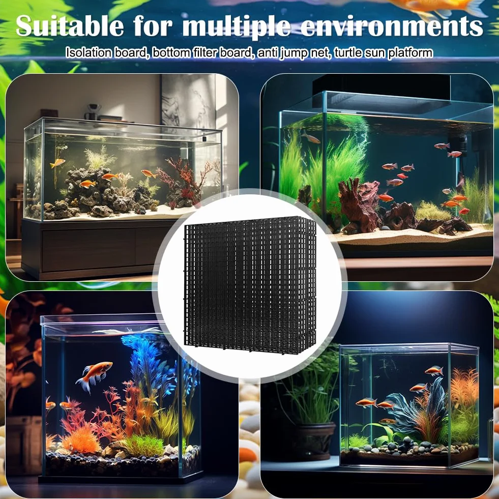 Lot de 8 grilles en plastique pour aquarium 30x30 cm avec supports et serre-câbles, protection et séparateur noir