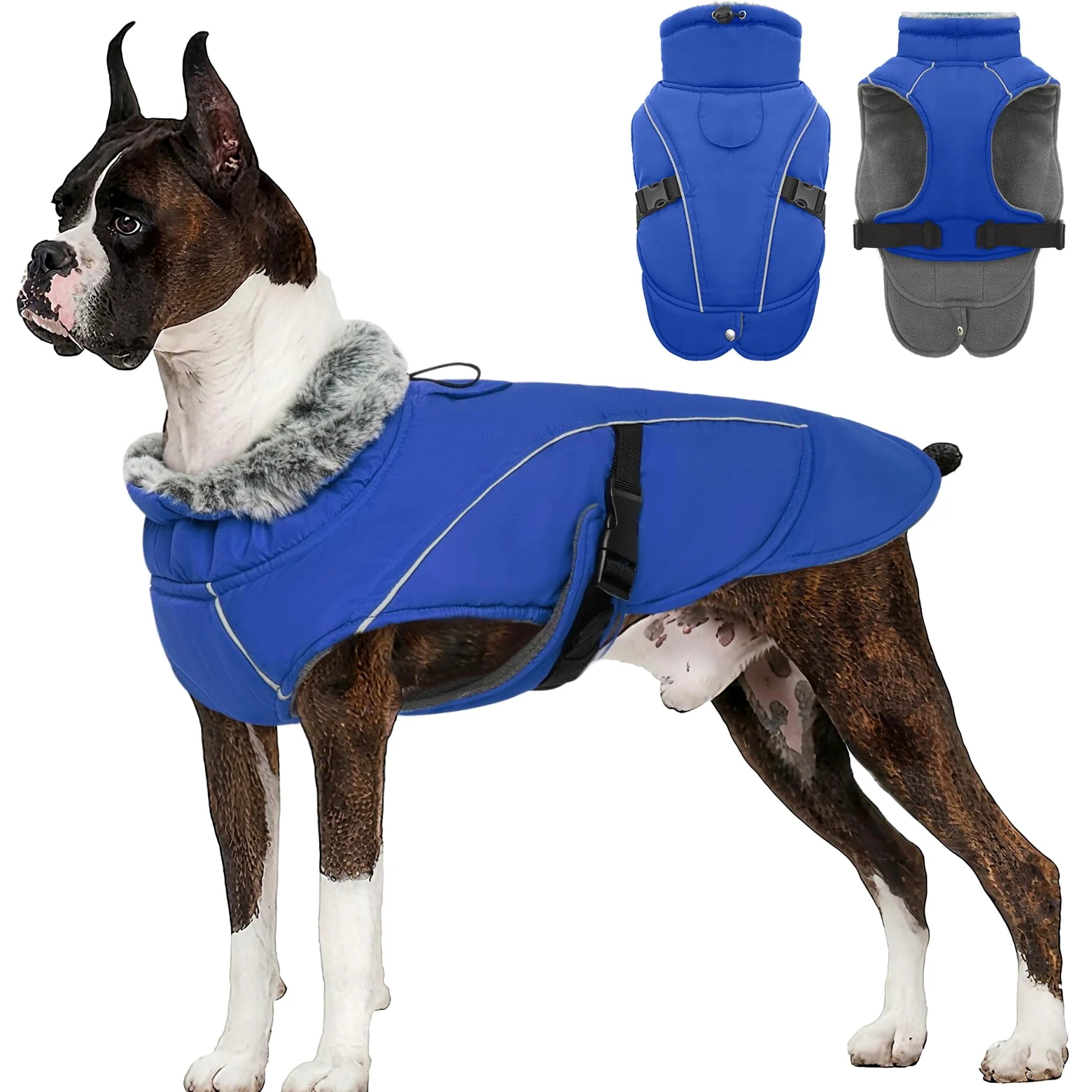 Manteau d'Hiver Chaud pour Chien - Veste Polaire Imperméable Coupe-Vent Réglable - Habit de Neige pour Temps Froid - Gilet Vêtements d'Hiver (Bleu, 3XL)