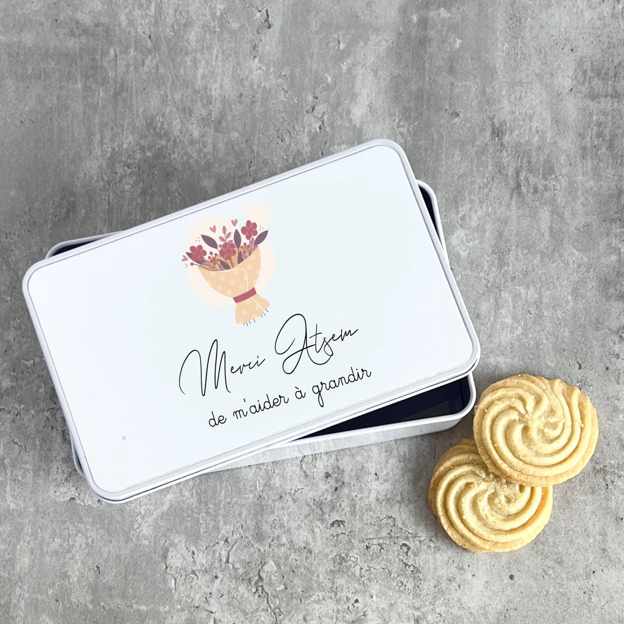 Boîte à Biscuits en Aluminium 18x10 cm Personnalisable avec Prénom Cadeau Fin d’Année Scolaire