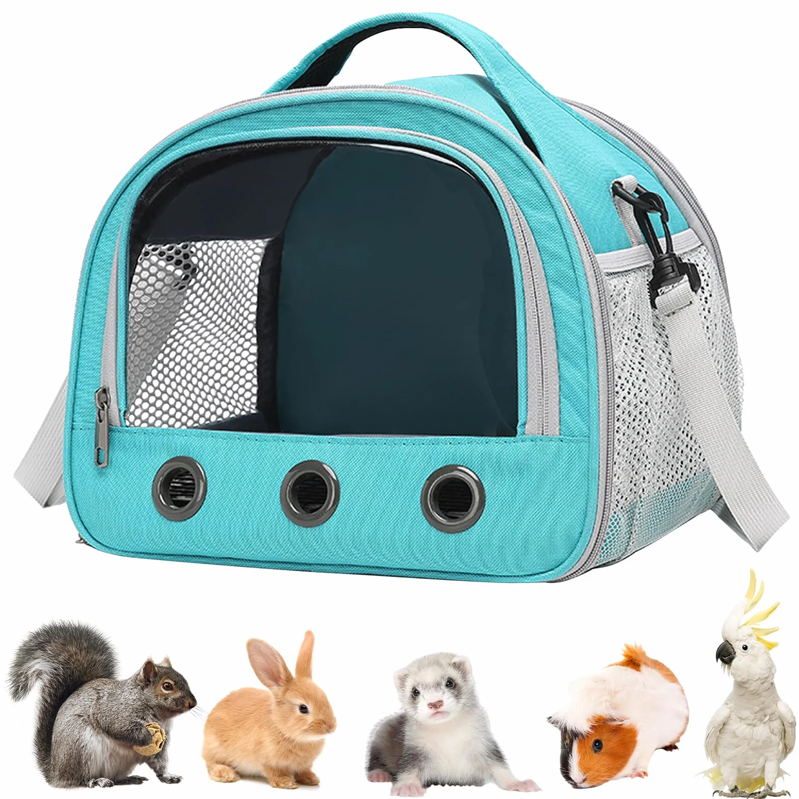 Sac Transport Chat 30x27x21cm Respirant Pliable Bandoulière Réglable Lapins Cobayes