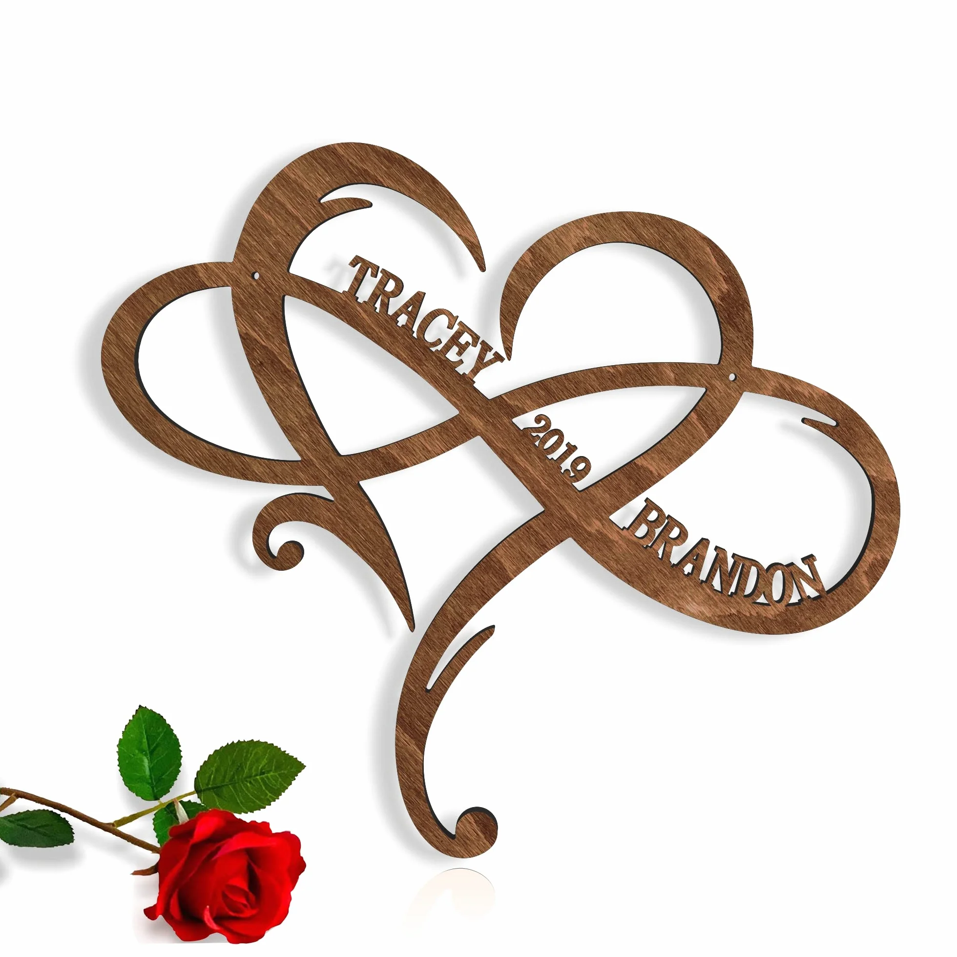 Plaque d'amour Custom en MDF Signe en Bois Personnalisé Forme de Cœur 26 cm x 29 cm