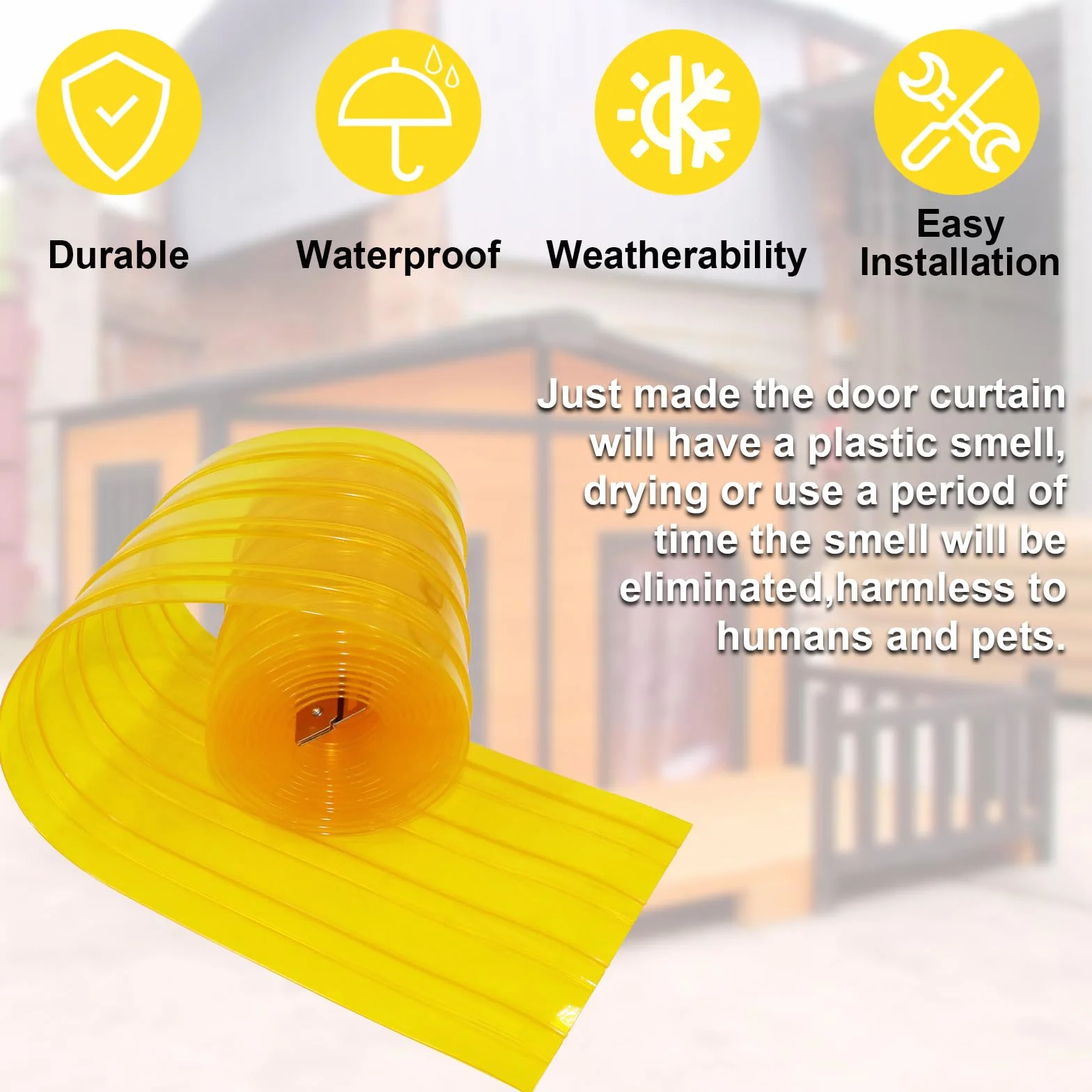 Rideau à Lanières PVC pour Porte de Chien 3.6m x 20cm Jaune Isolant Thermique