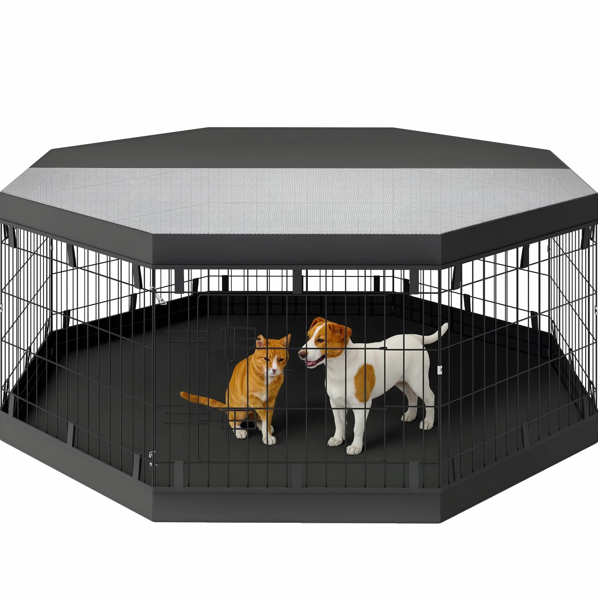 PawHut Parc pour Chien 8 Panneaux Pliables avec Porte Acier 61x61 cm Noir