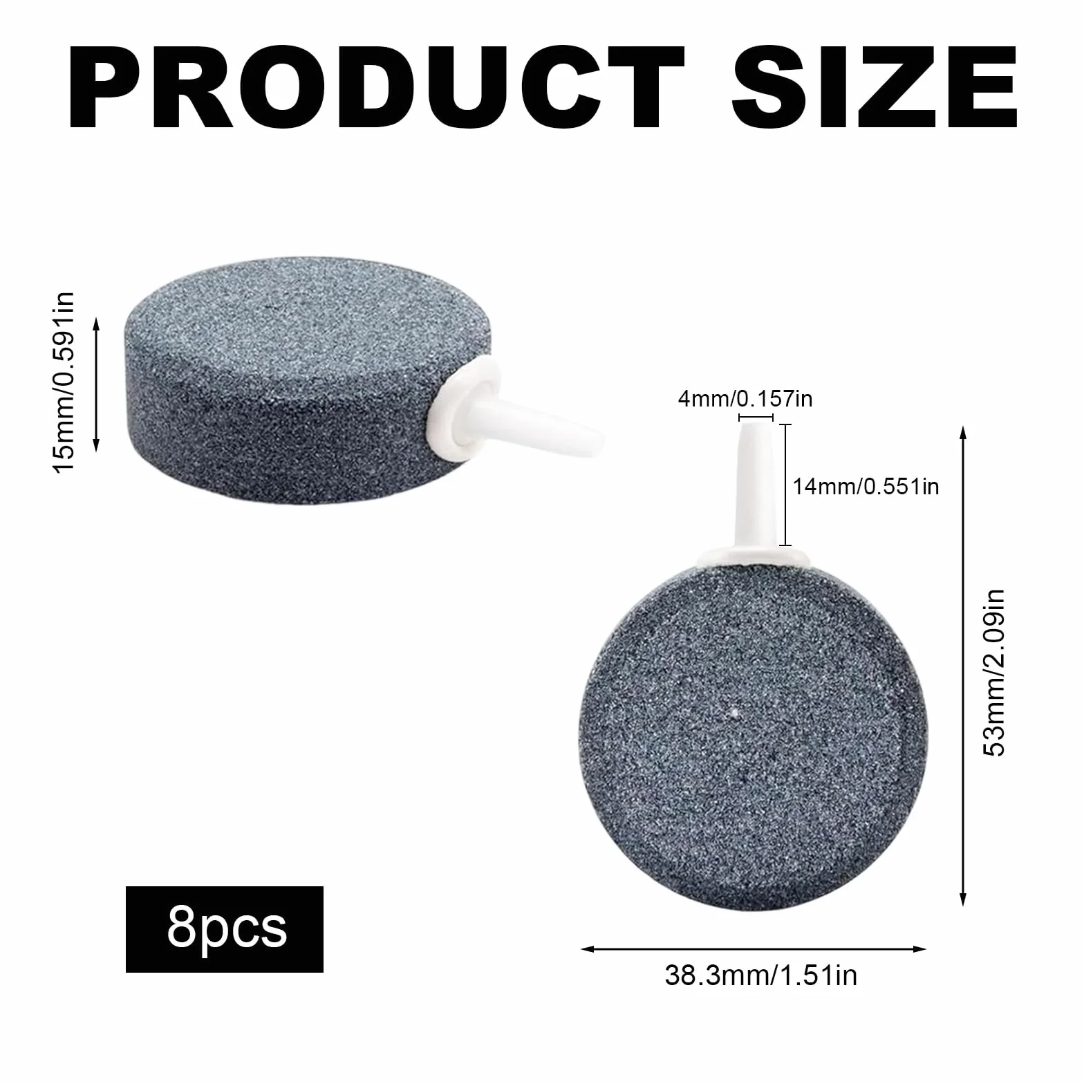 Diffuseur Air Aquarium 8 Pièces, Diamètre 4 cm, Pierre à Bulles Oxygène Gris