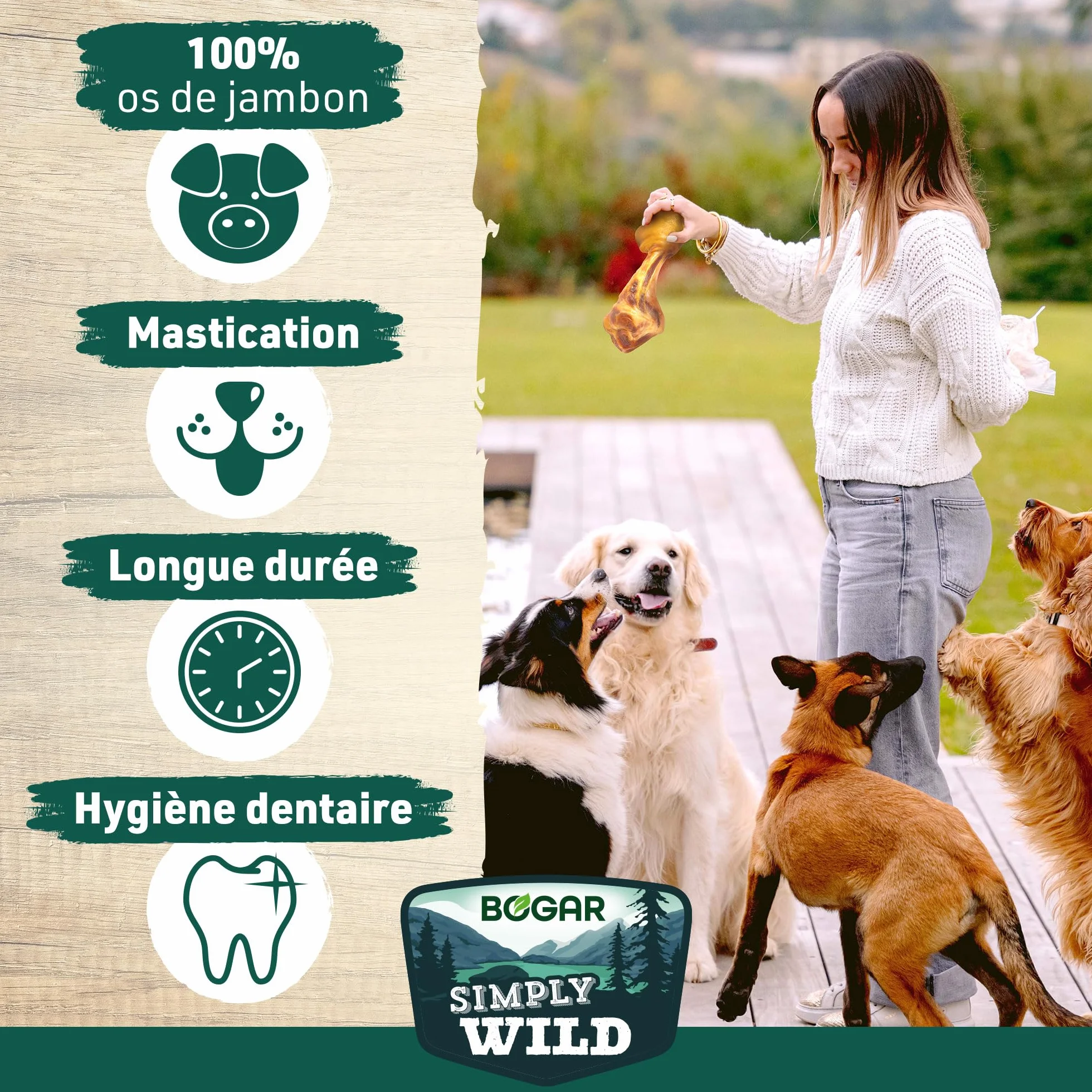 Bogar Friandises pour Chien Méga Os de Jambon 100% Porc Séché Aide à la Mastication
