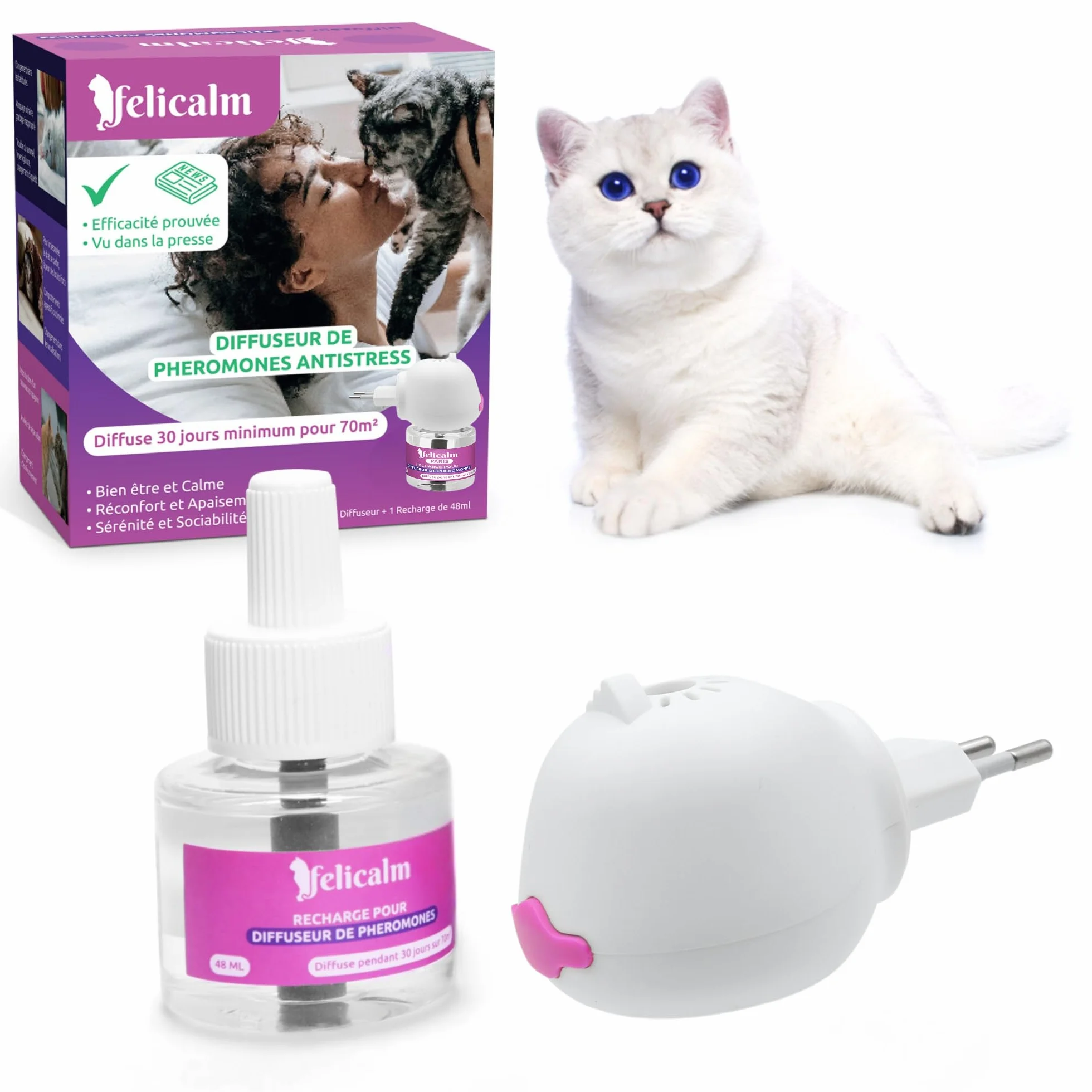 PHEROMONE Diffuseur Intelligent pour Chat et Chaton 48ML Anti Stress Calmant