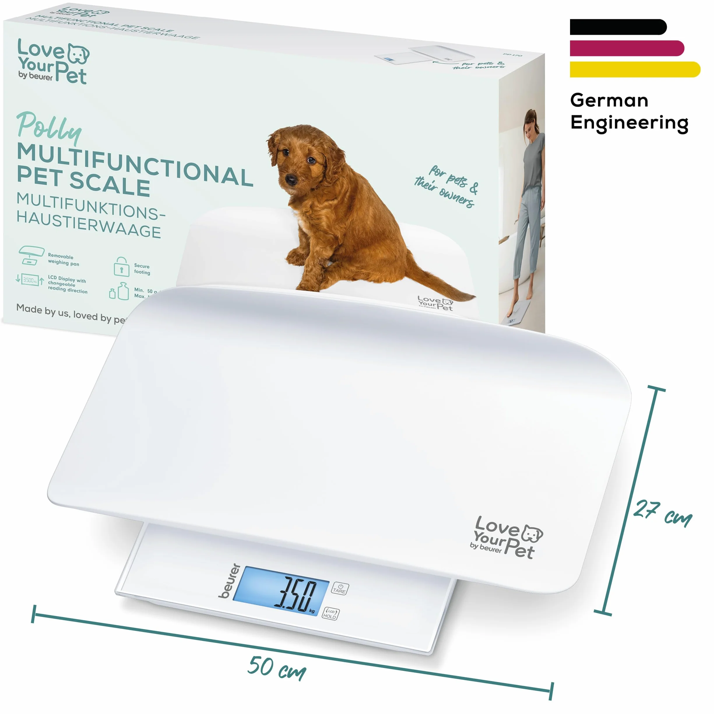 Beurer Love Your Pet Balance Polly pèse-personne 180 kg plateau amovible fonction Hold