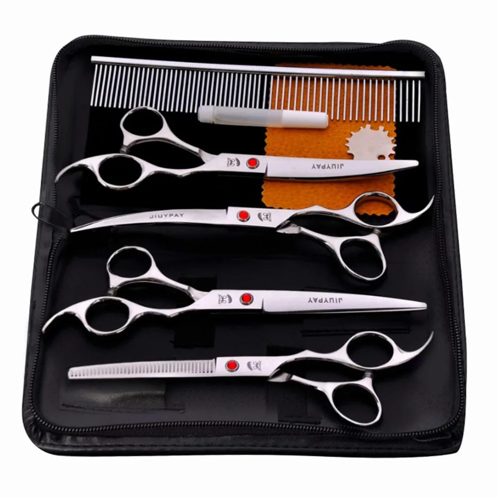 7 Pièces Ciseaux Toilettage Animaux Chiens Chats Ciseaux Coupe Peigne Set Précise Nettoyage Facile Matière Résistante Usage Recommandé pour, Argent, 7 Pouces