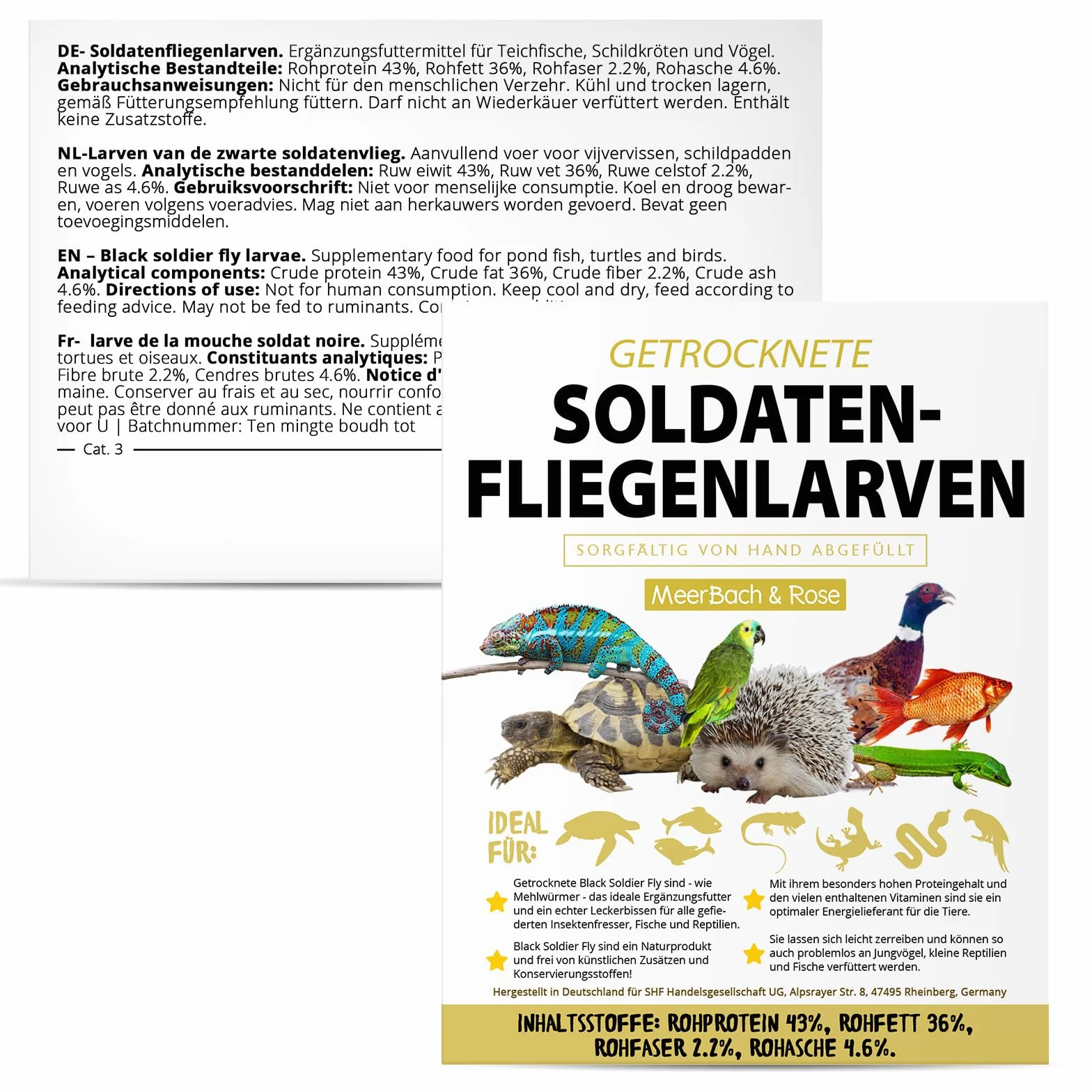 Larves de mouches soldats séchées - Black Soldier Fly - 1 kg (équivalent à 6,5 l) Aliment en sachet, collation riche en protéines pour oiseaux sauvages, poissons, reptiles, tortues et hérissons
