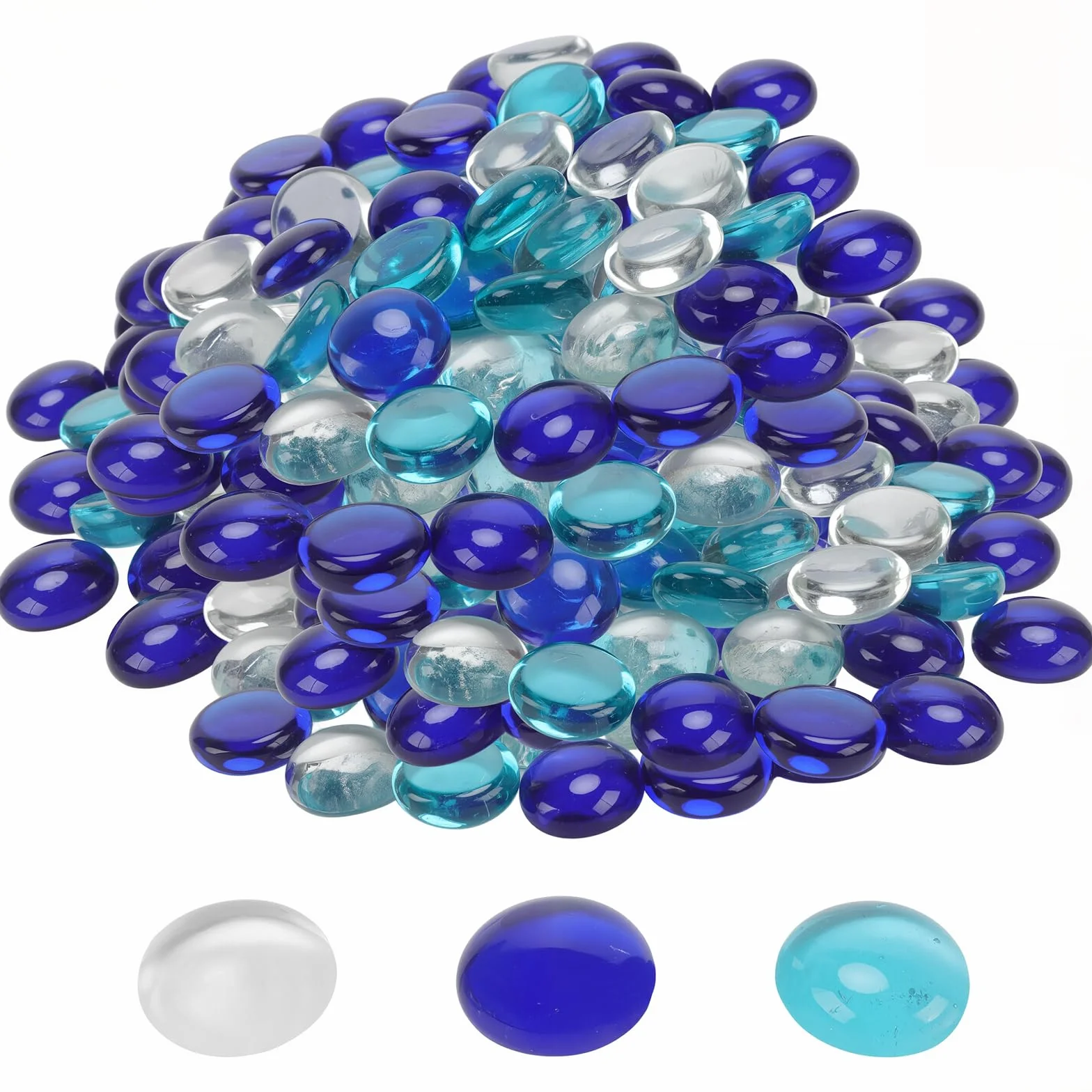 PINGEUI Lot 500 galets en verre décoratifs 17-19 mm transparent bleu mer pour vase aquarium pot fleurs