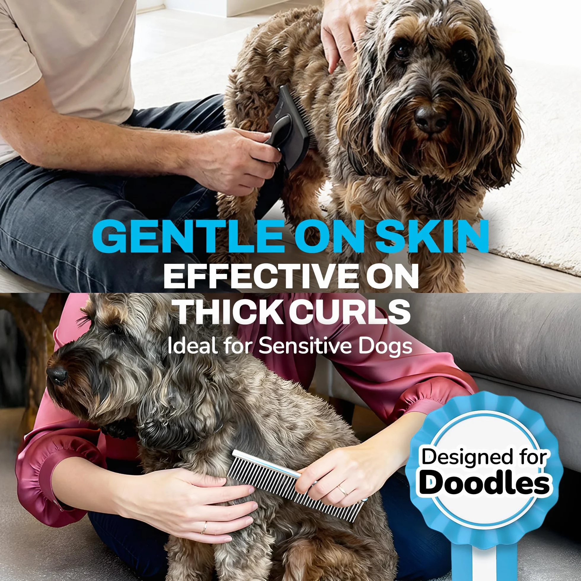 The Doodle Brush Brosse de Toilettage pour Chiens en Acier Inoxydable Peigne Métallique Démêle et Élimine Nœuds