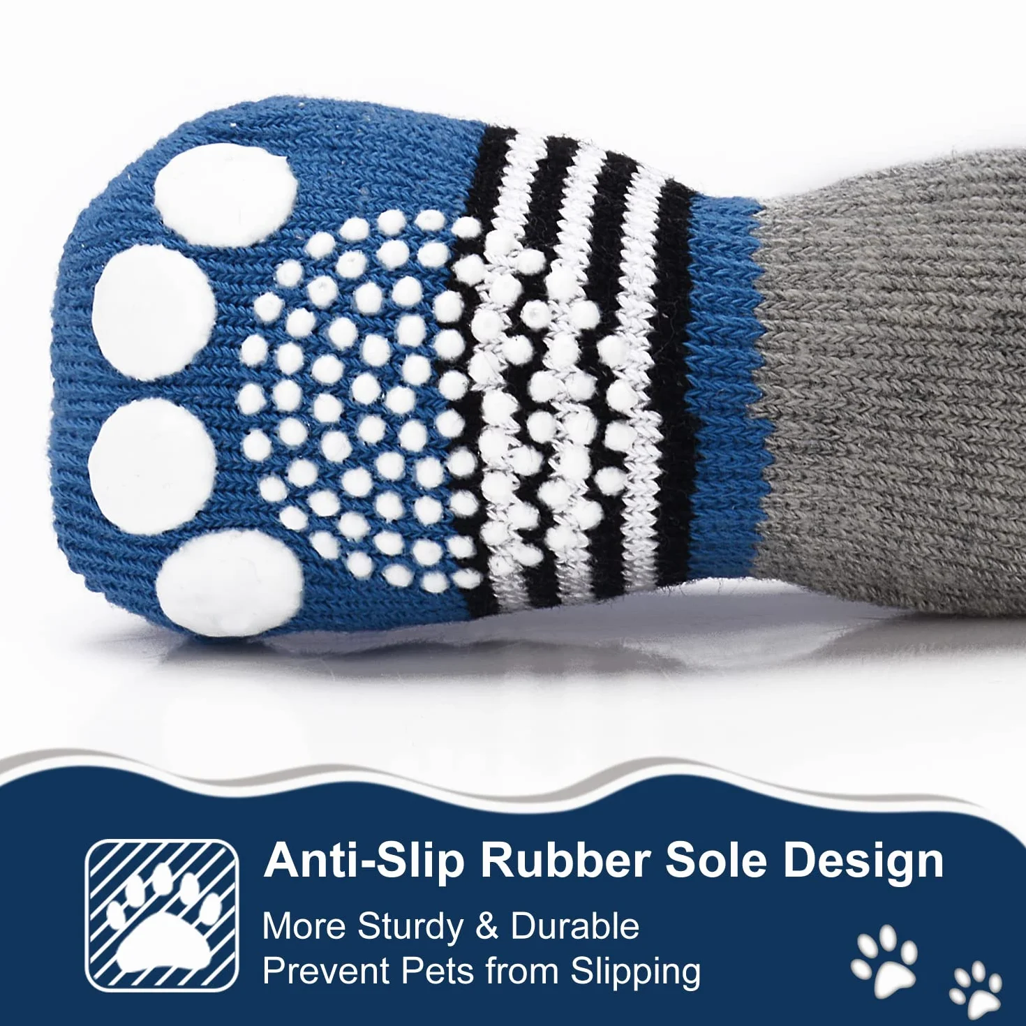 PETLOFT Chaussettes antidérapantes 4 pièces pour Chiens Grands et Petits Gris M