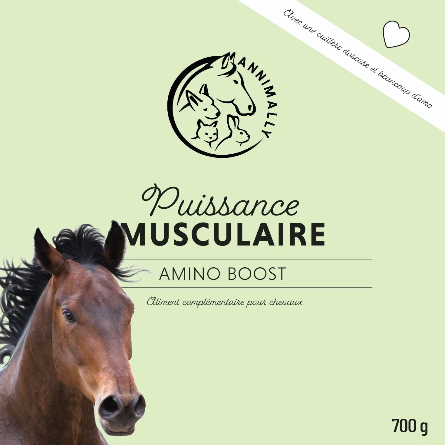 Poudre pour Le développement Musculaire des Chevaux 700g avec protéine de soja, lysine, carnitine, thréonine, méthionine - Complément Alimentaire en acides aminés pour renforcer la Musculature
