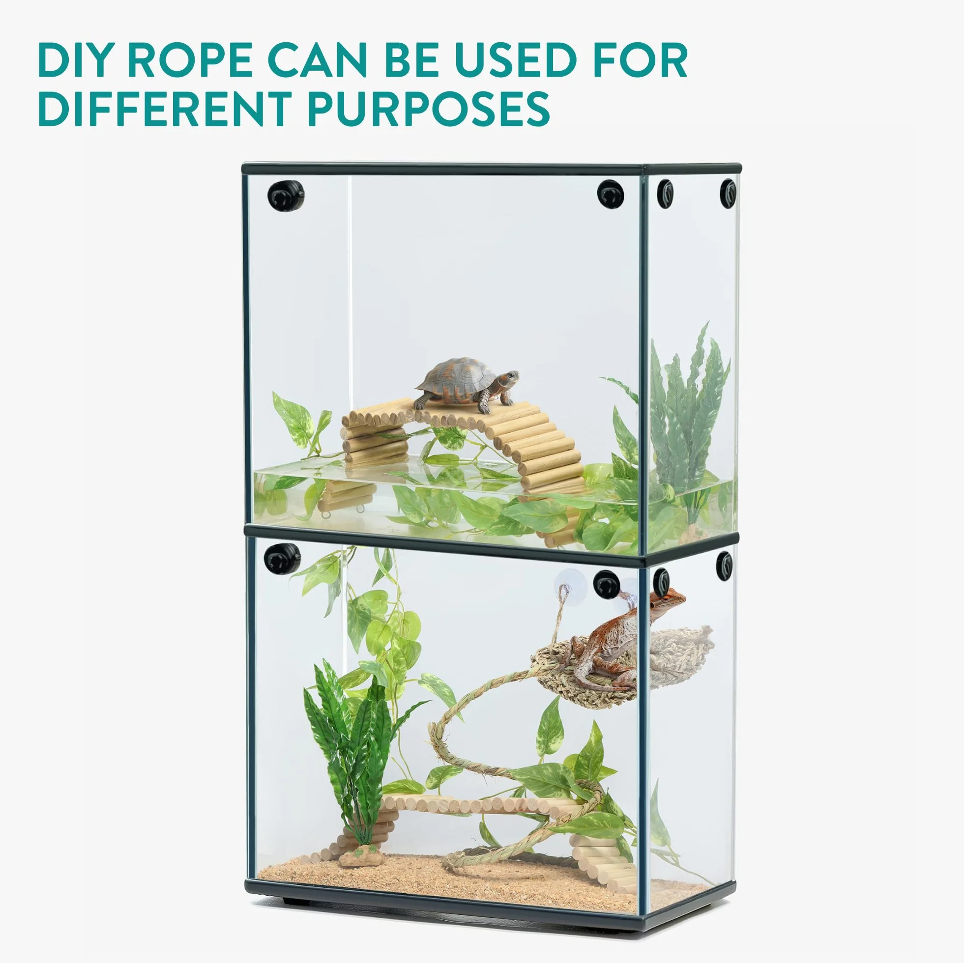 Navaris Décoration Terrarium Vivarium - Lot 5X Accessoire avec hamac Corde Petit Arbre Plante et Rampe en Bois - Deco Terrarium pour Cameleon Dragon Barbu Gecko lezard
