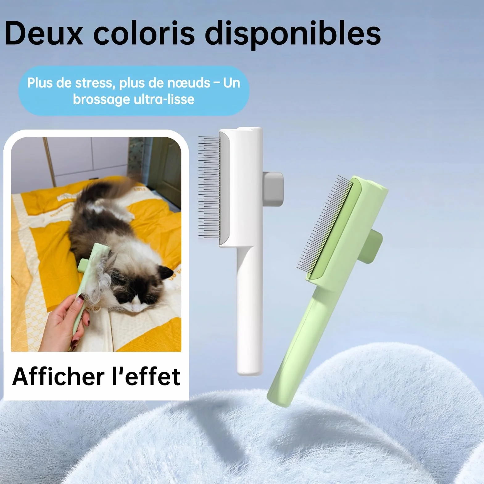 Brosse anti-poils automatique pour animaux, lot de 2 (blanc et vert)