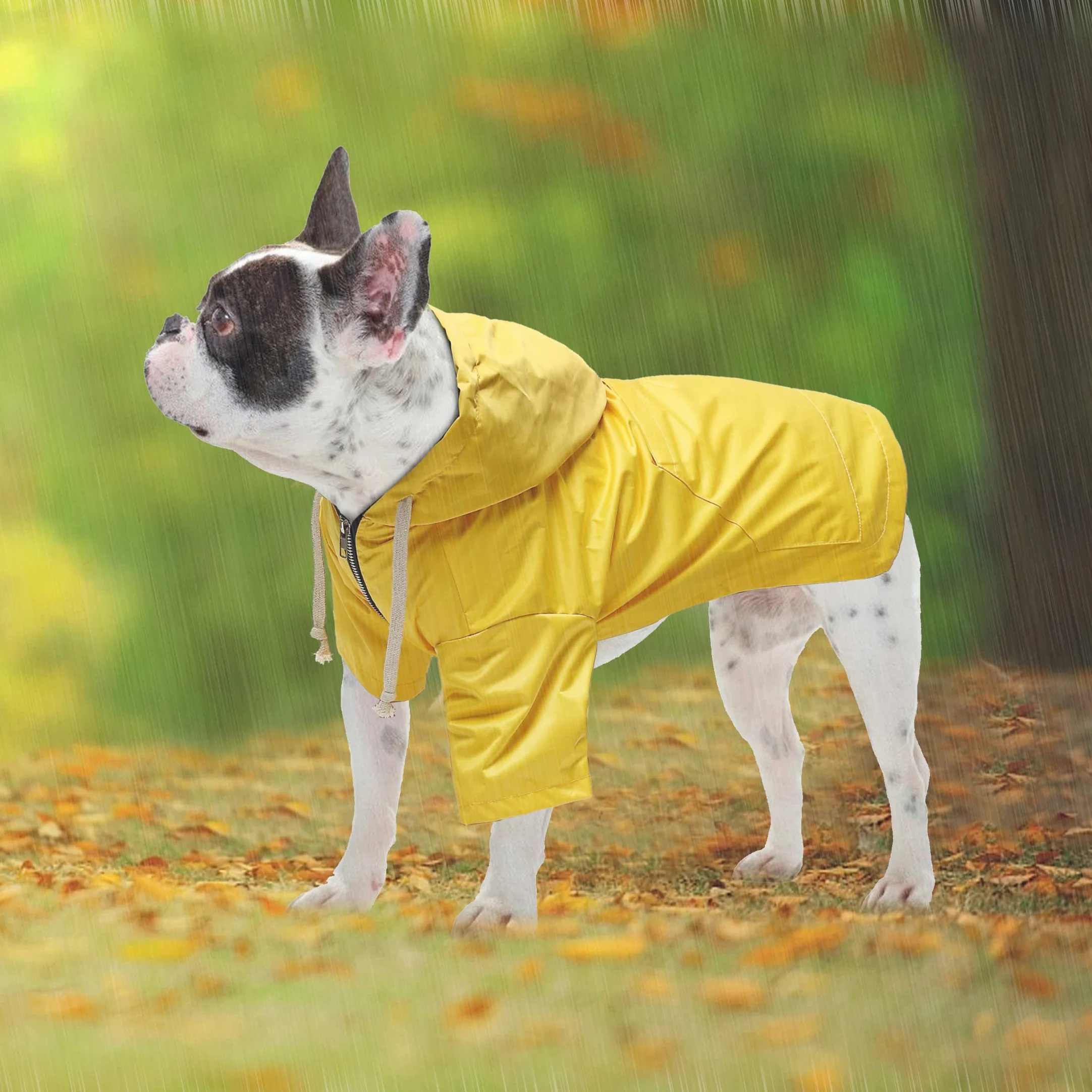 Pethiy-Capuche Manteaux imperméables pour Chiens, Chien Manteau de Pluie avec Fermeture éclair e Poches, Imperméable vêtements de Chien avec Cordon réglable,pour Chiot Petite Moyenne Chien-Jaune-S