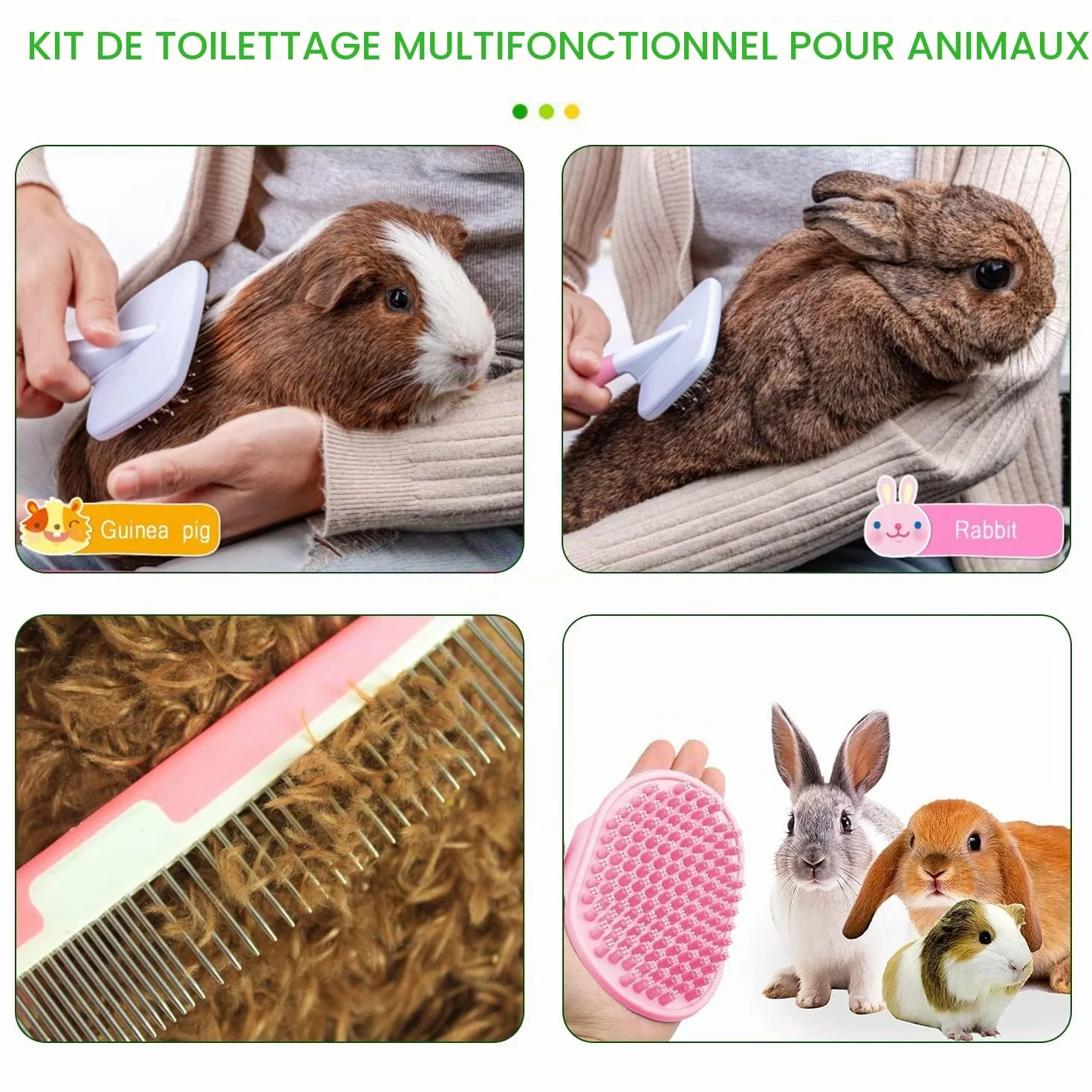 Kit de toilettage pour Petits Animaux Brosse Gant Peigne Coupe-Ongles Lapin