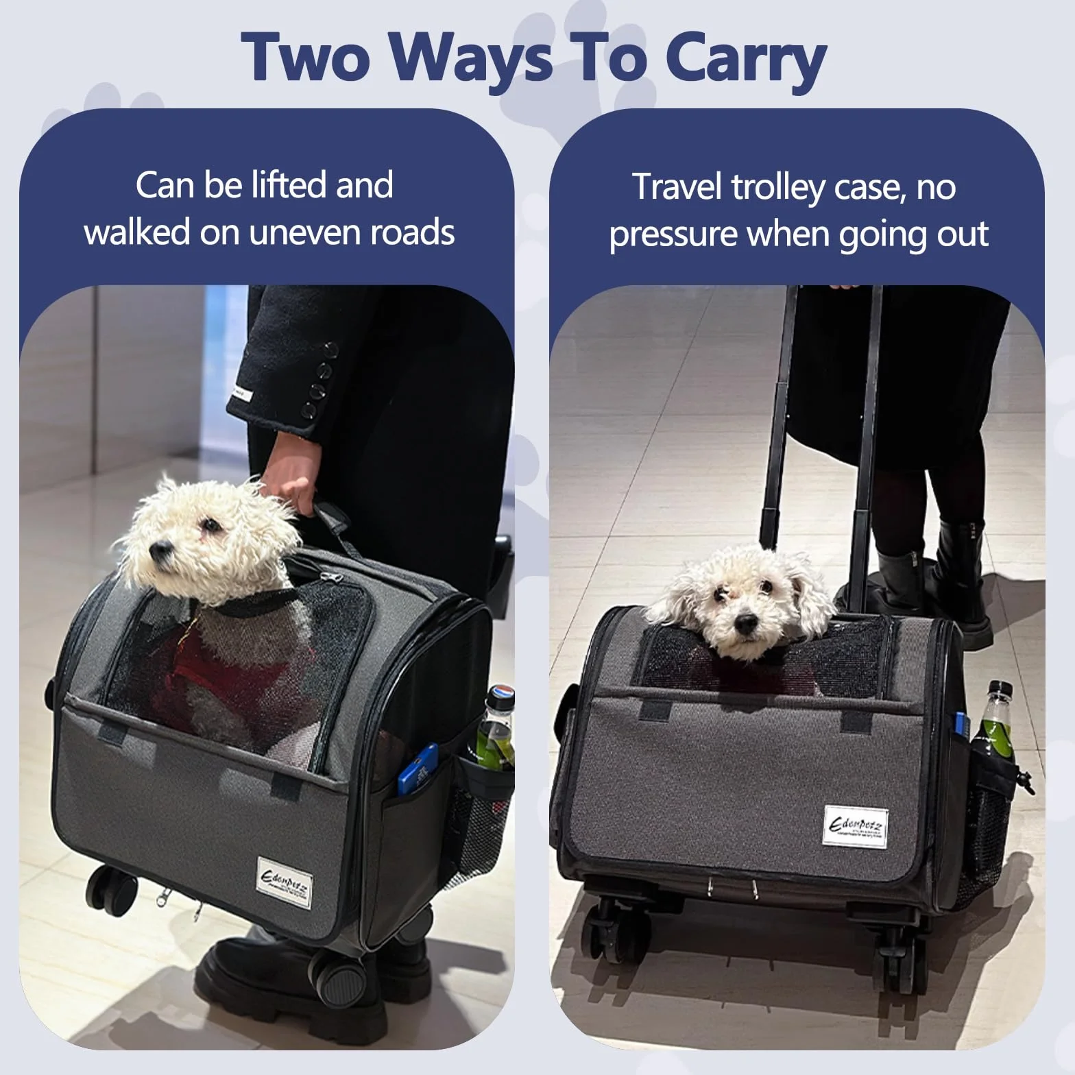 Galatée Sac de Transport pour Chien avec Roulettes Amovibles, Approuvé par les Compagnies Aériennes, Pliable pour Chat, Poussette pour Animaux (Blanc)
