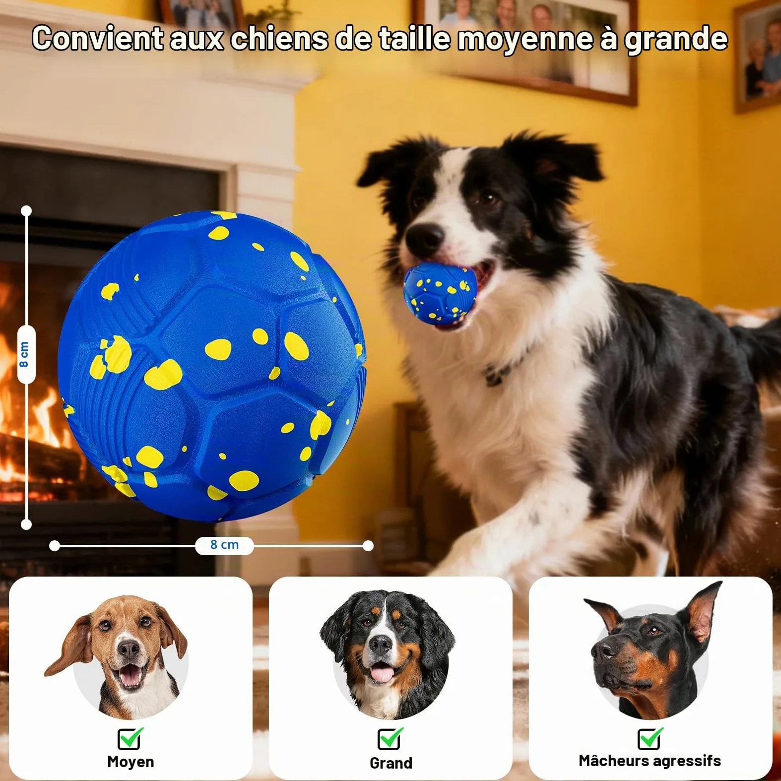 Balles pour Chiens Interactif Intelligente Electrique 3 Modes de Jeu Étanche et Rechargeable pour Chiens de Taille Moyenne et Grande pour Chien est en Caoutchouc Naturel