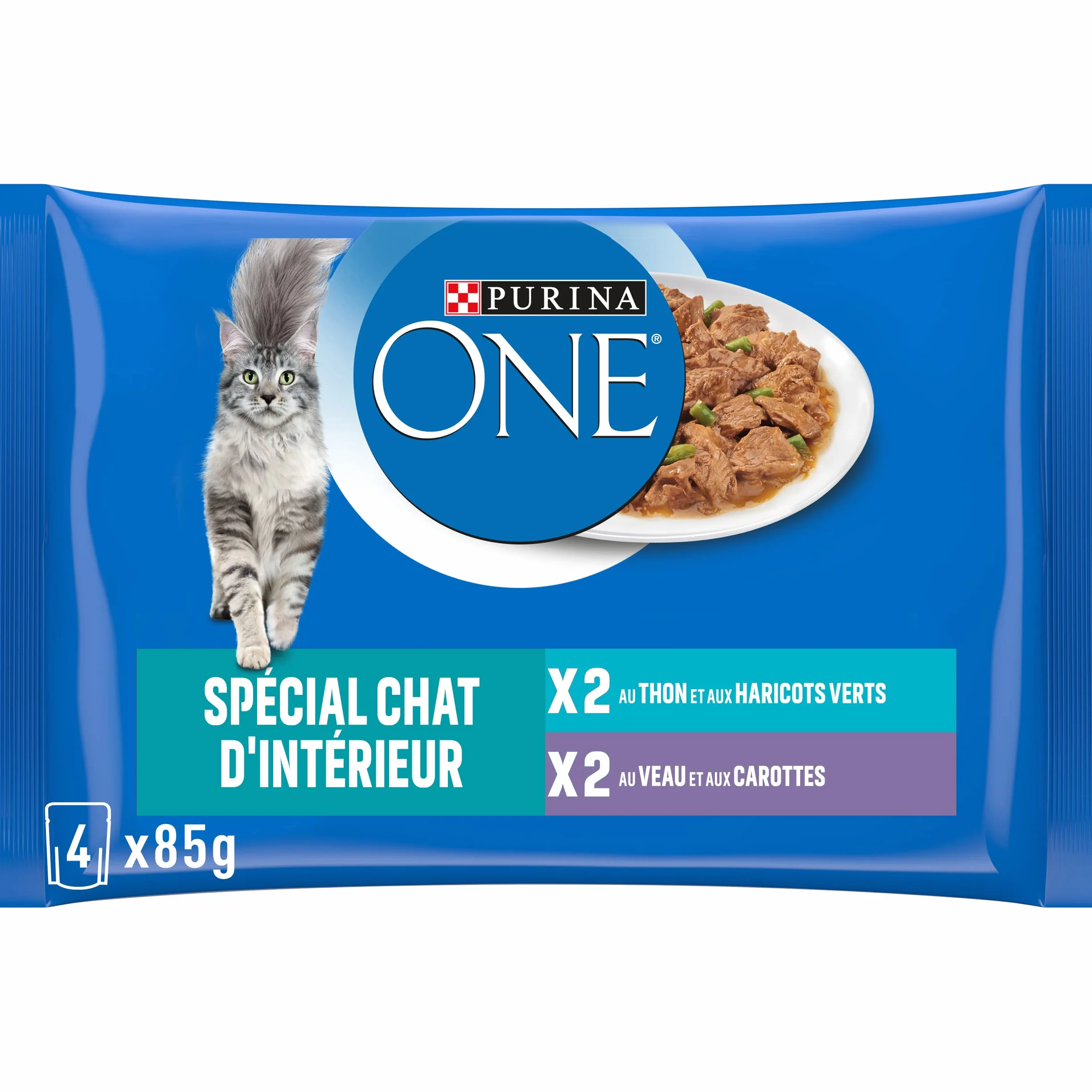 PURINA ONE BIFENSIS Spécial Chat Stérilisé d'Intérieur Effilés en Sauce Thon Veau Sachets Fraîcheur Lot de 12 (4 x 85g)