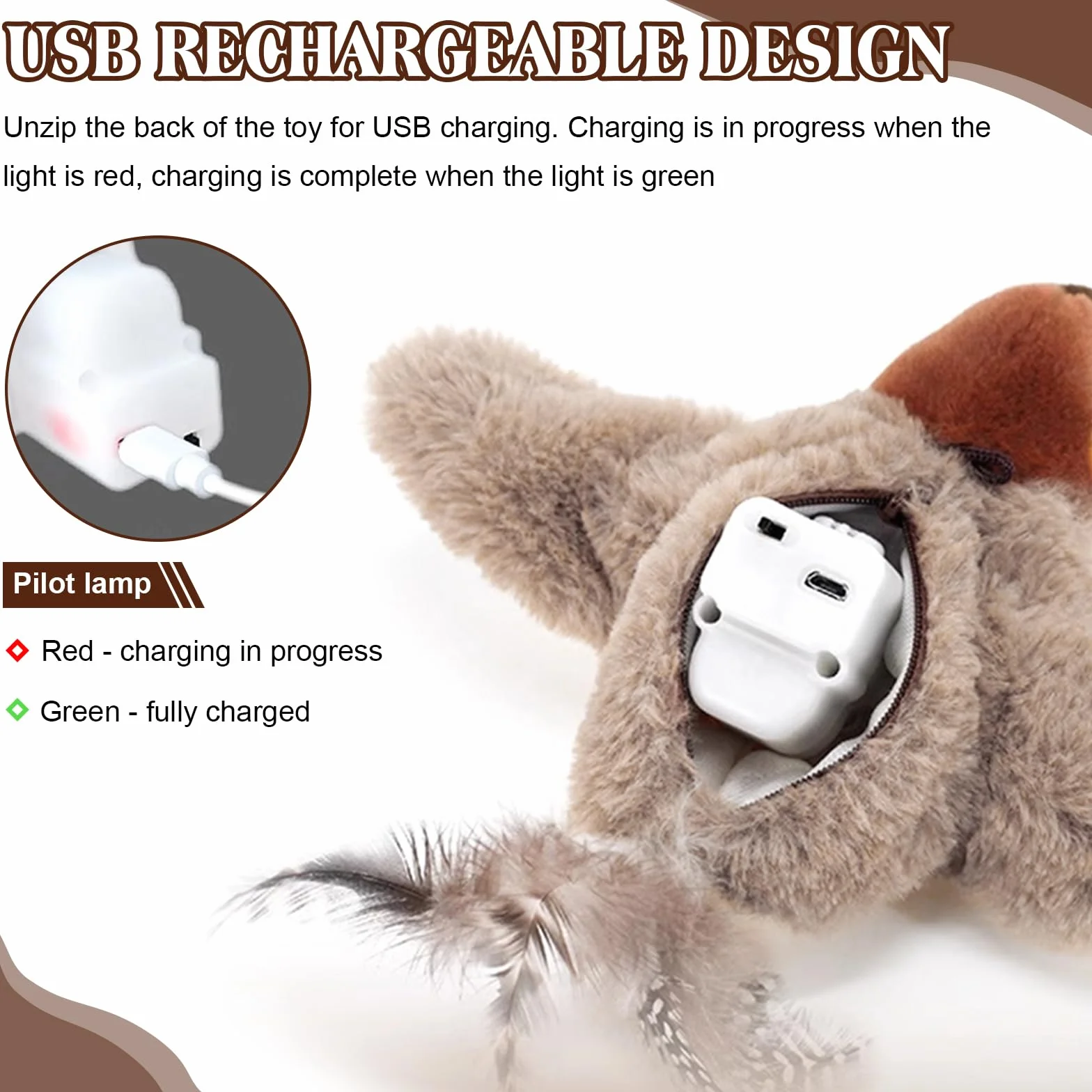 Oiseau Volant Chat Jouet Interactif Ailes Battantes Rechargeable Lavable Intérieur Chaton Adulte