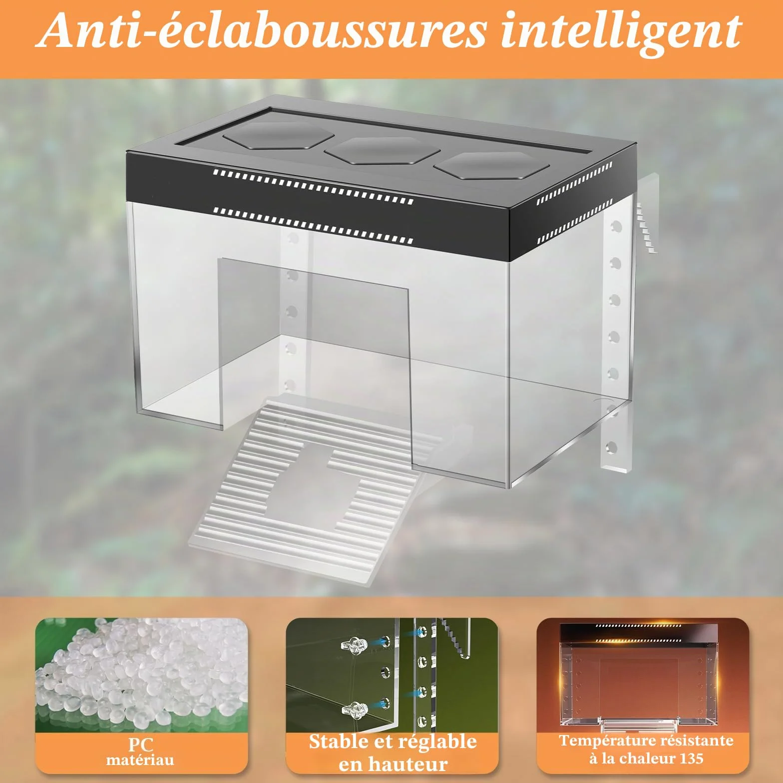 Plateforme de repos suspendue pour tortues à hauteur réglable 25×16×16 cm PC transparent enclos aquarium