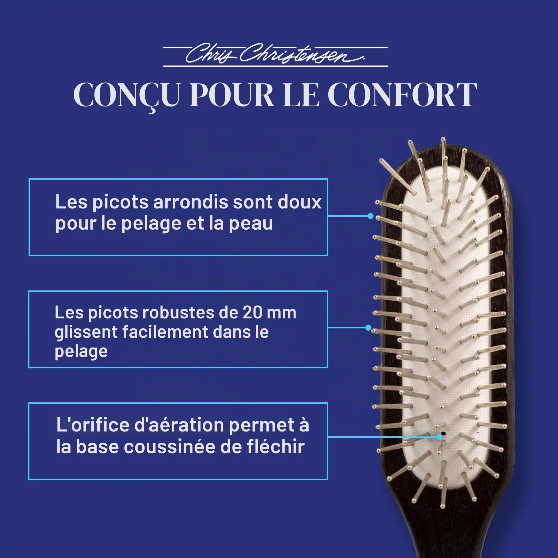 Chris Christensen Brosse démêlante pour chien, 20 mm, brosse spéciale pour toiletter comme un professionnel, élimine les tapis tenaces et les enchevêtrements, les broches arrondies et mises à la