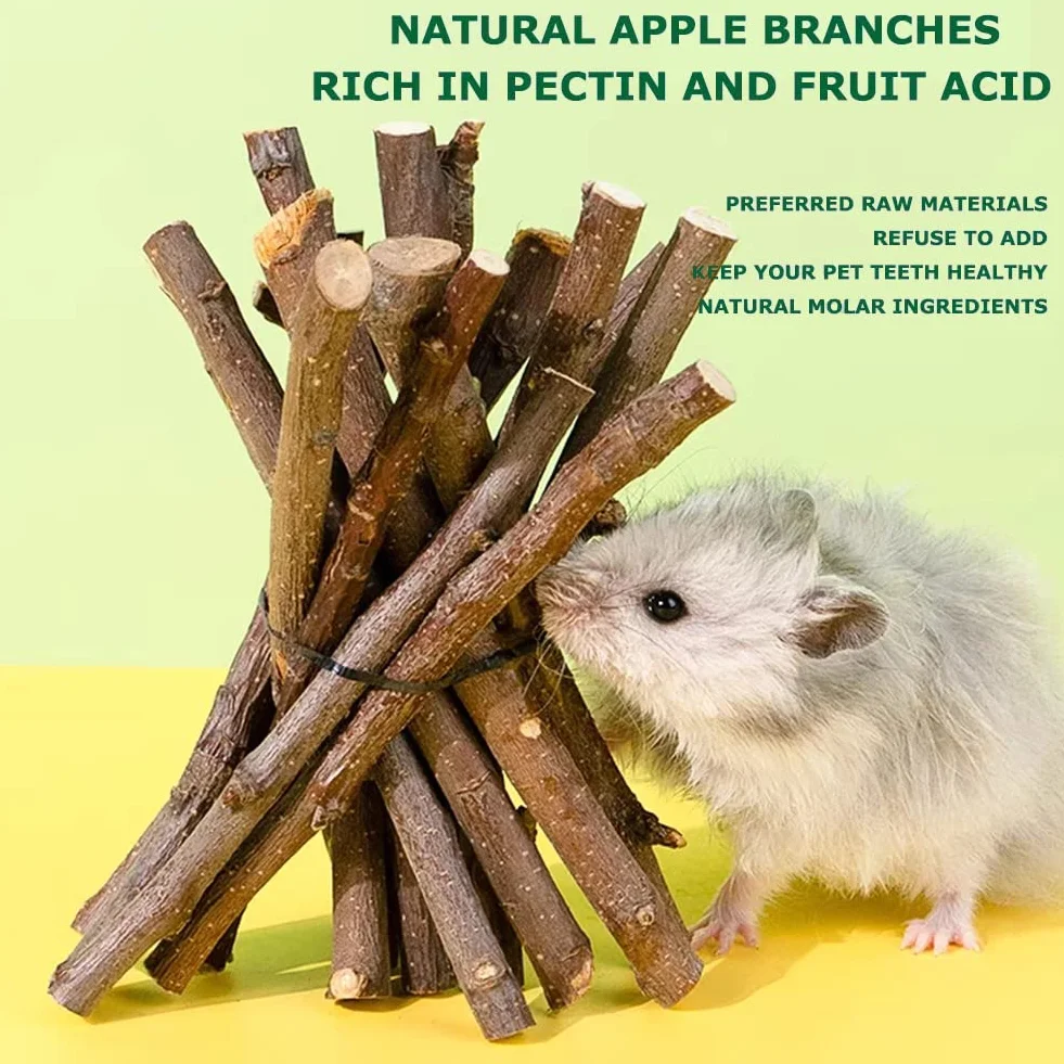 Bâtonnets de Pomme pour Animaux de Compagnie, Bâton à Mâcher De Pomme,Branche De Pomme Molaire,Petit Jouet pour Animaux De Compagnie,pour Chinchilla Cobaye Hamster Lapin