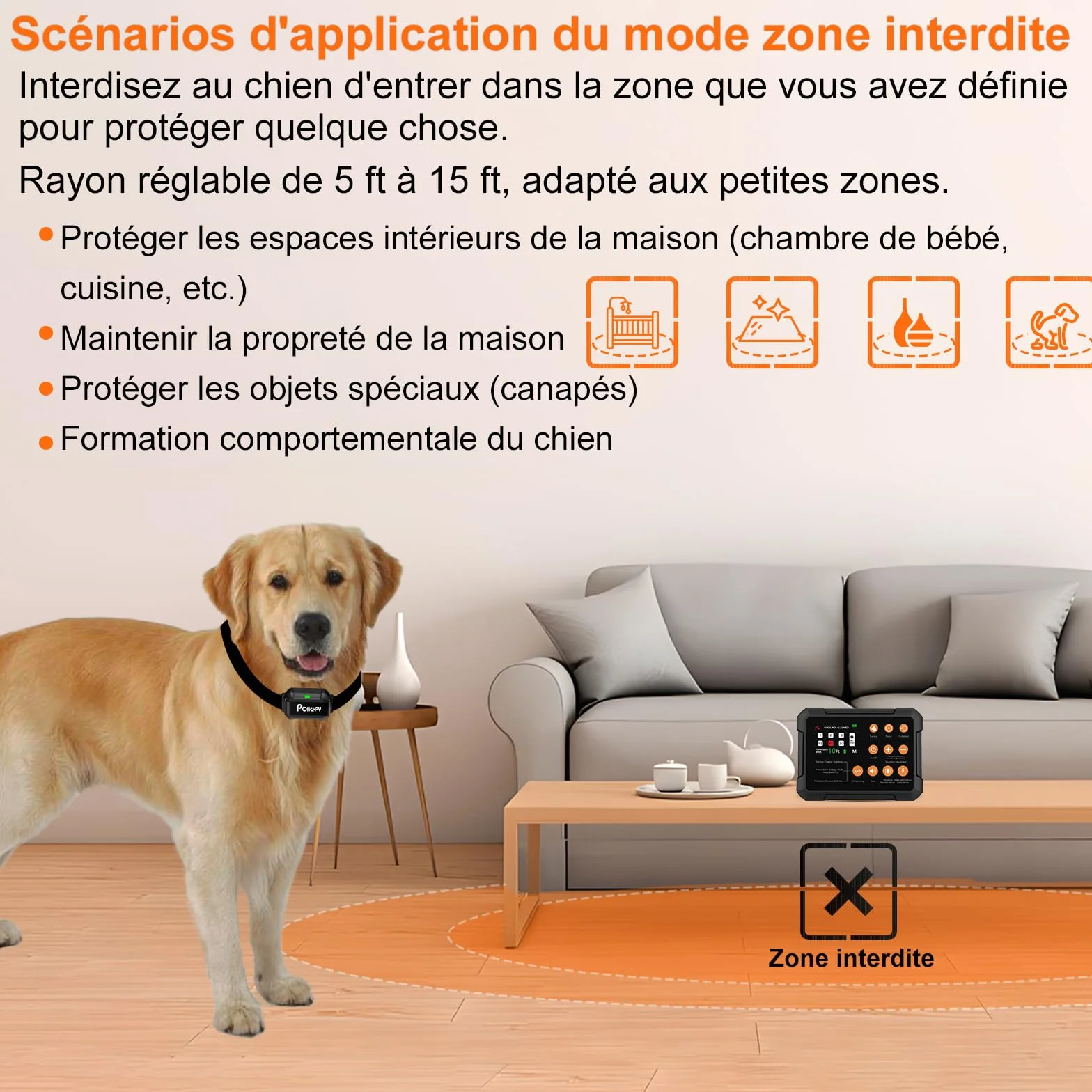Système de Clôture Sans fil Pour Chien 3 en 1 Anti Fugue avec Zone Interdite et Collier Dressage Intérieur Extérieur